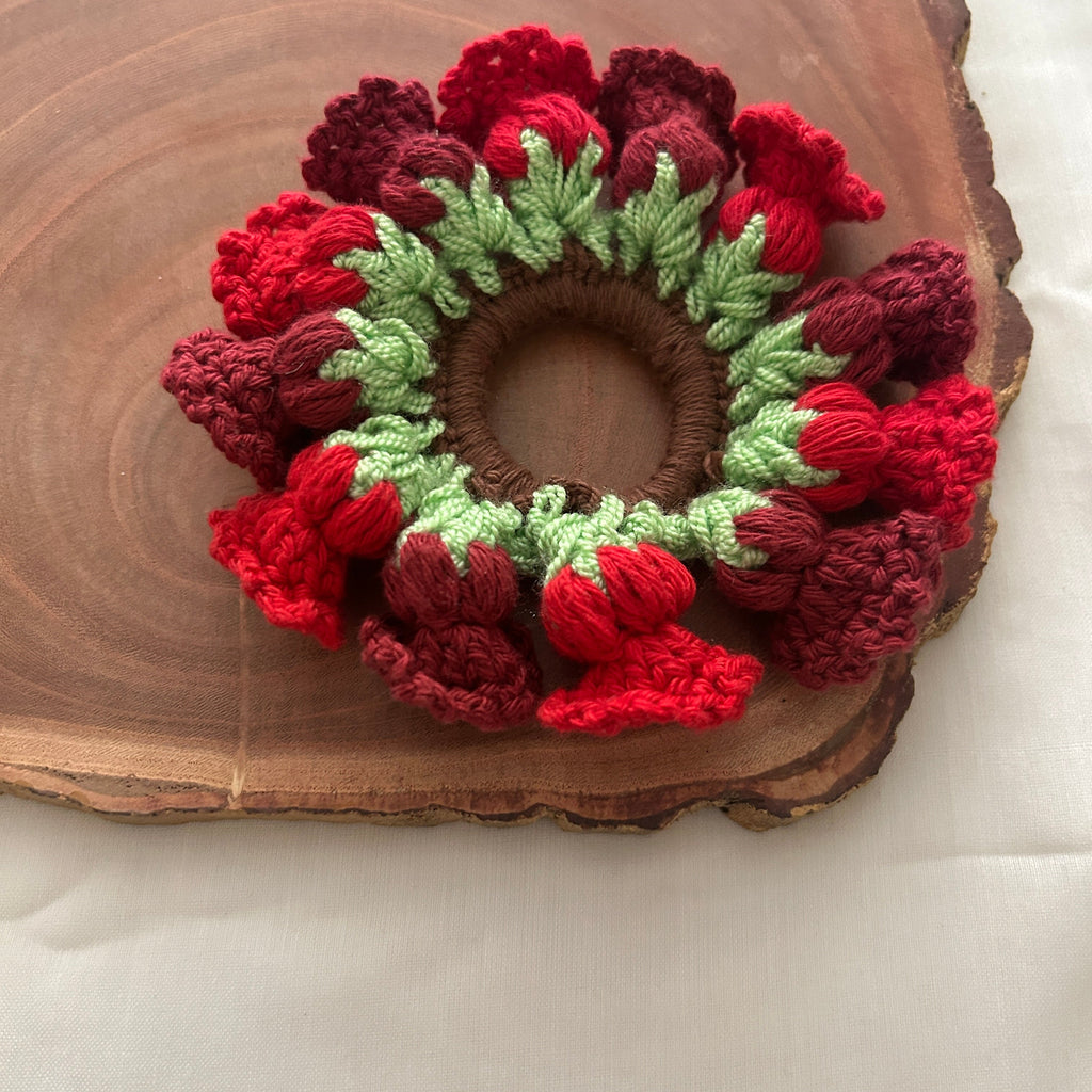 Red and Maroon Tulips Scrunchie by Ikriit'm with at Kamakhyaa for sustainable fashion
