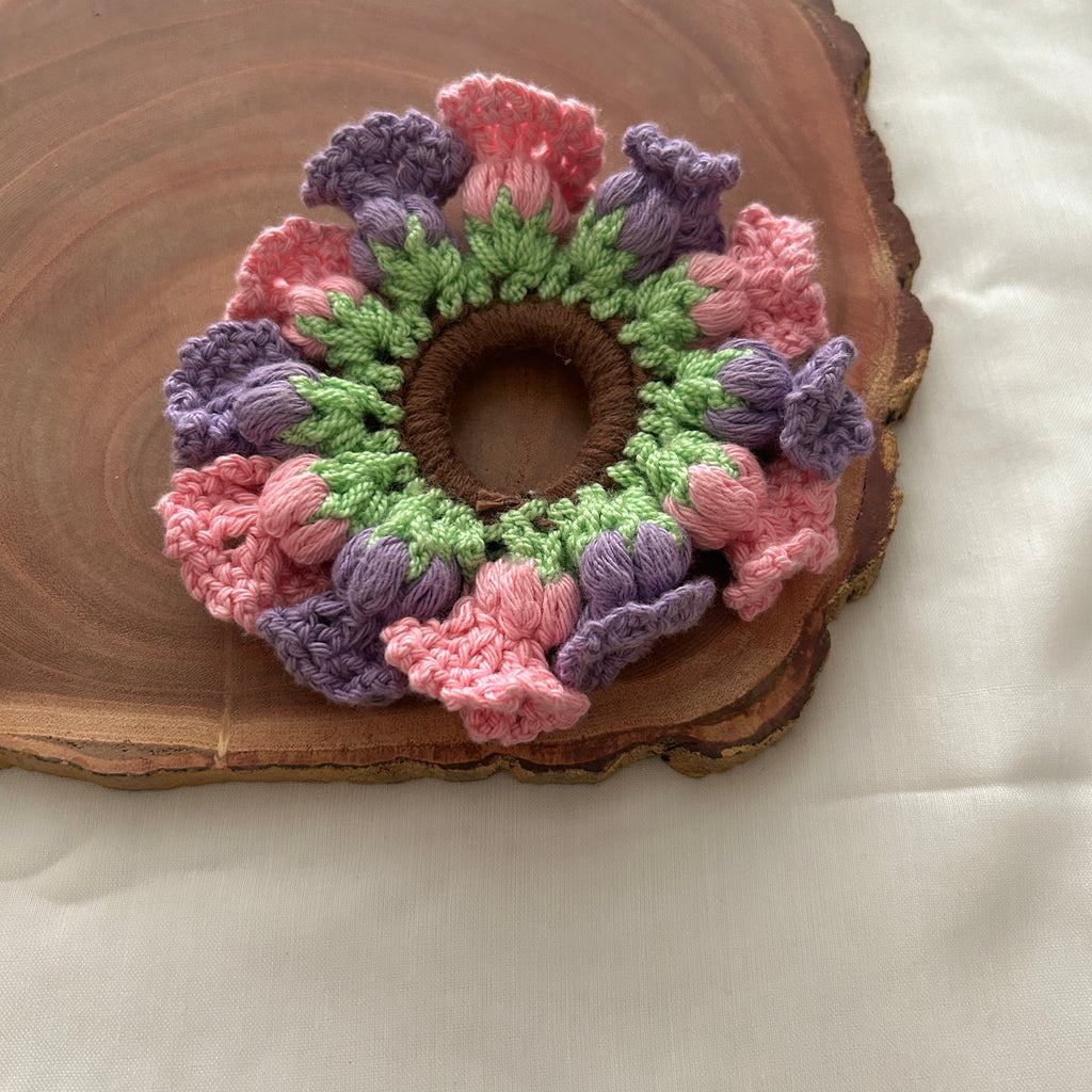 Purple and Pink Tulips Scrunchie by Ikriit'm with at Kamakhyaa for sustainable fashion