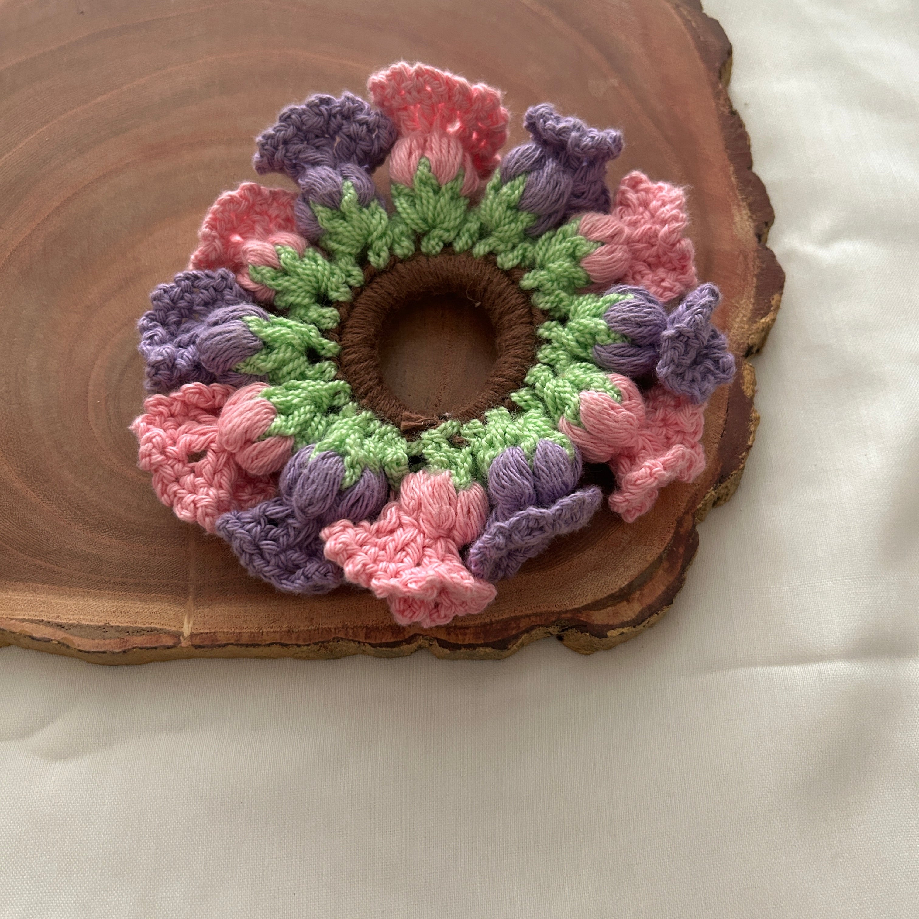 Purple and Pink Tulips Scrunchie by Ikriit'm with at Kamakhyaa for sustainable fashion
