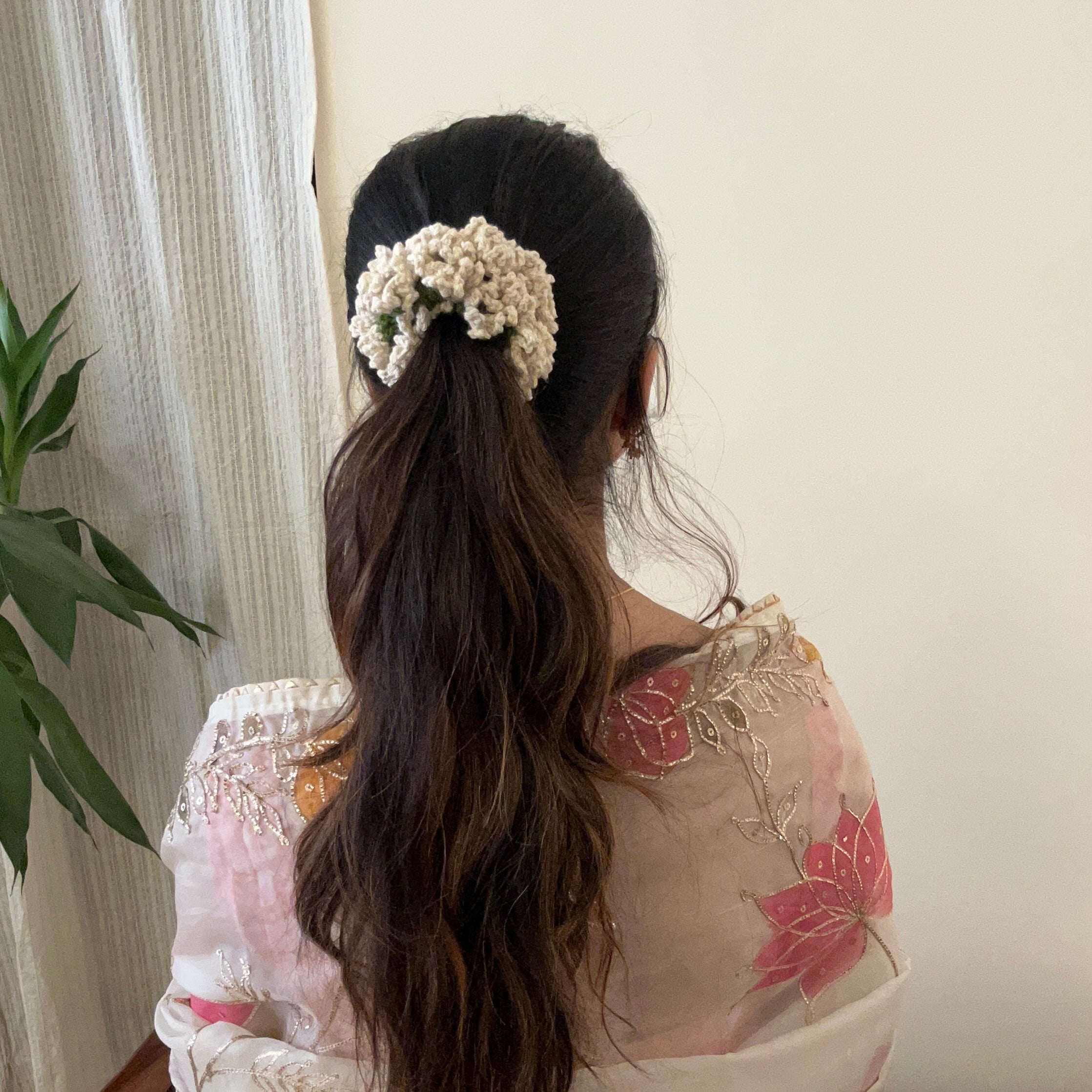Off-White Gajra Scrunchie by Ikriit'm with at Kamakhyaa for sustainable fashion