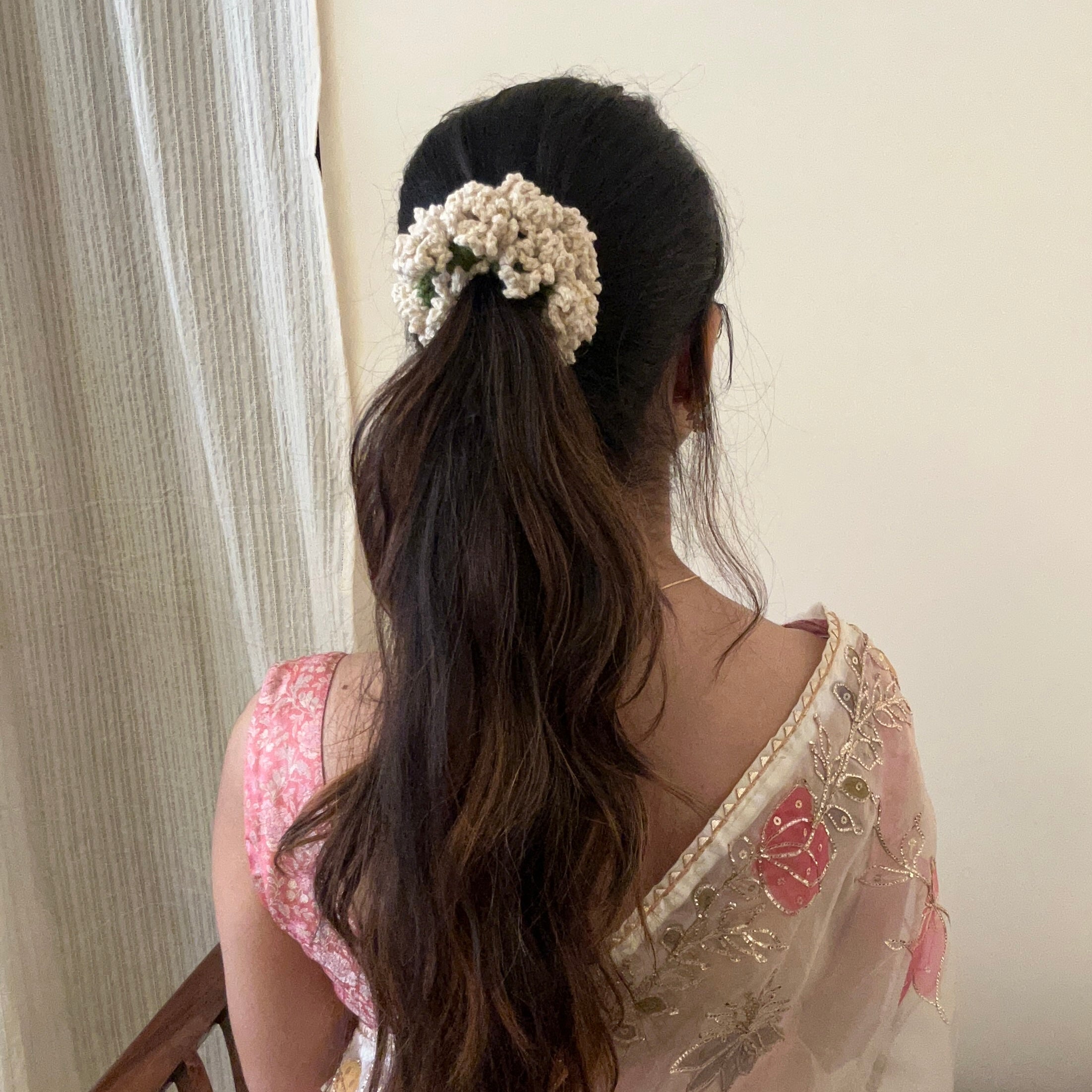 Off-White Gajra Scrunchie by Ikriit'm with at Kamakhyaa for sustainable fashion