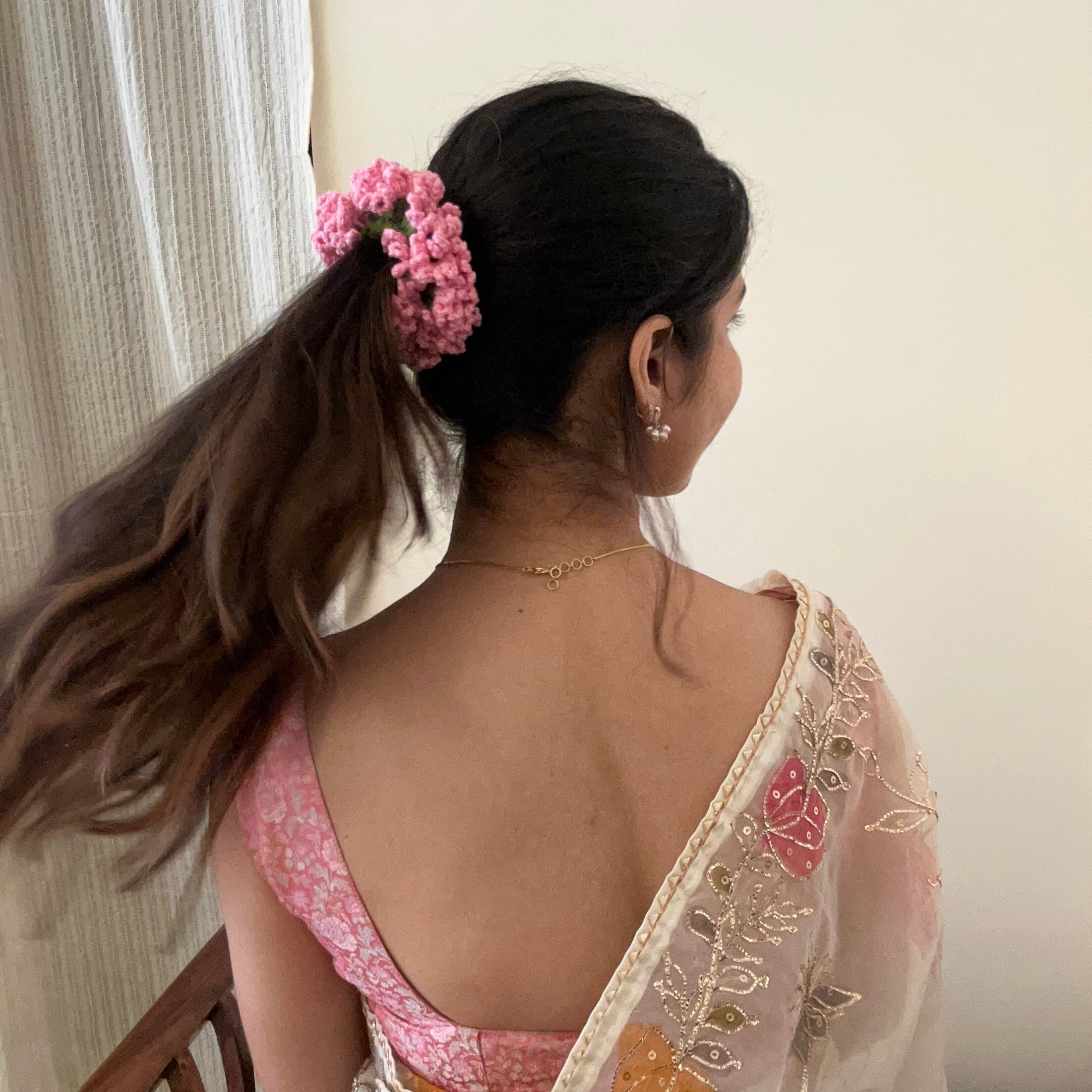 Pink Gajra Scrunchie by Ikriit'm with at Kamakhyaa for sustainable fashion
