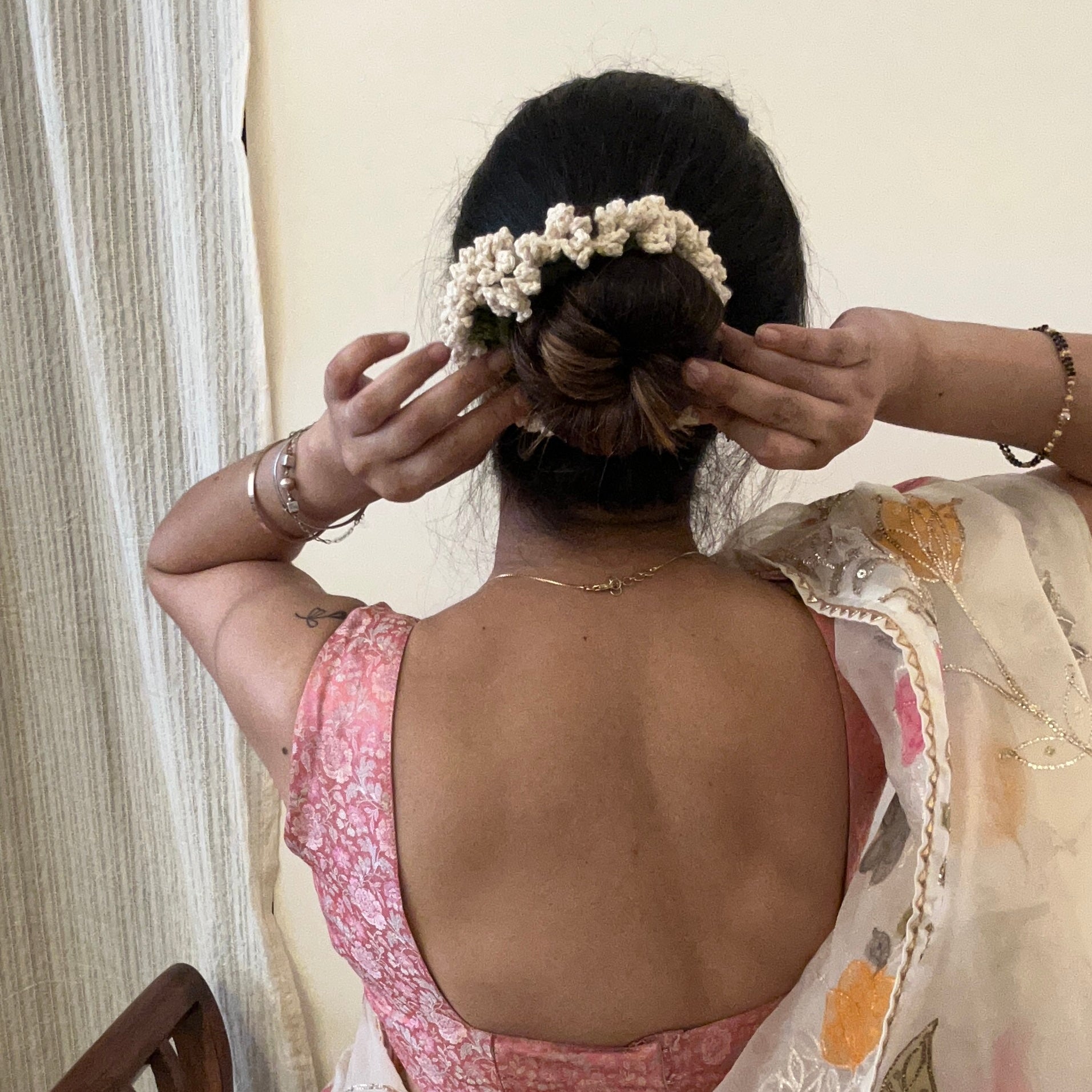 Off-White Gajra Scrunchie by Ikriit'm with at Kamakhyaa for sustainable fashion