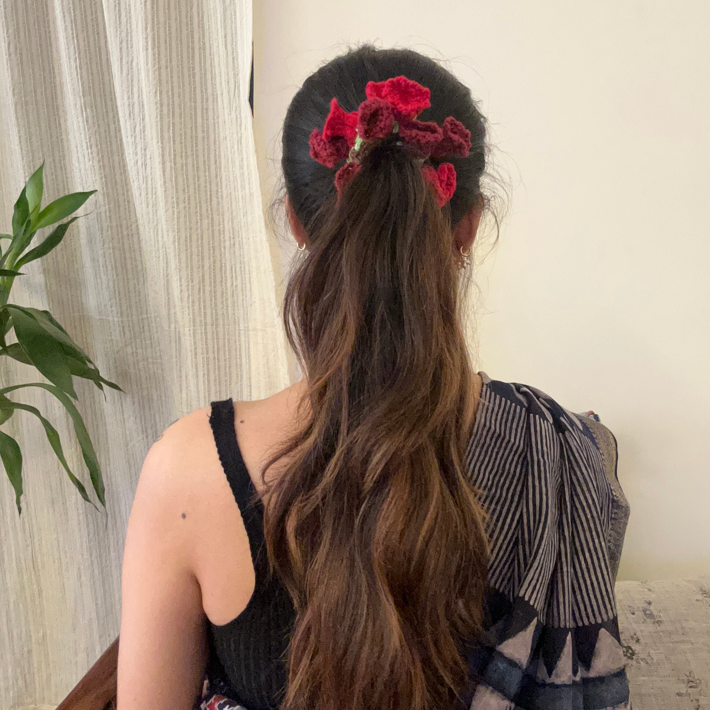 Red and Maroon Tulips Scrunchie by Ikriit'm with at Kamakhyaa for sustainable fashion