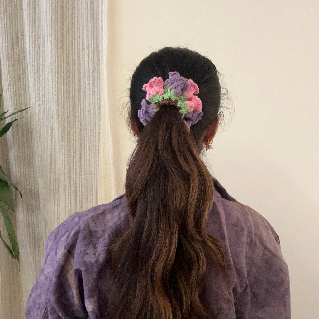 Purple and Pink Tulips Scrunchie by Ikriit'm with at Kamakhyaa for sustainable fashion