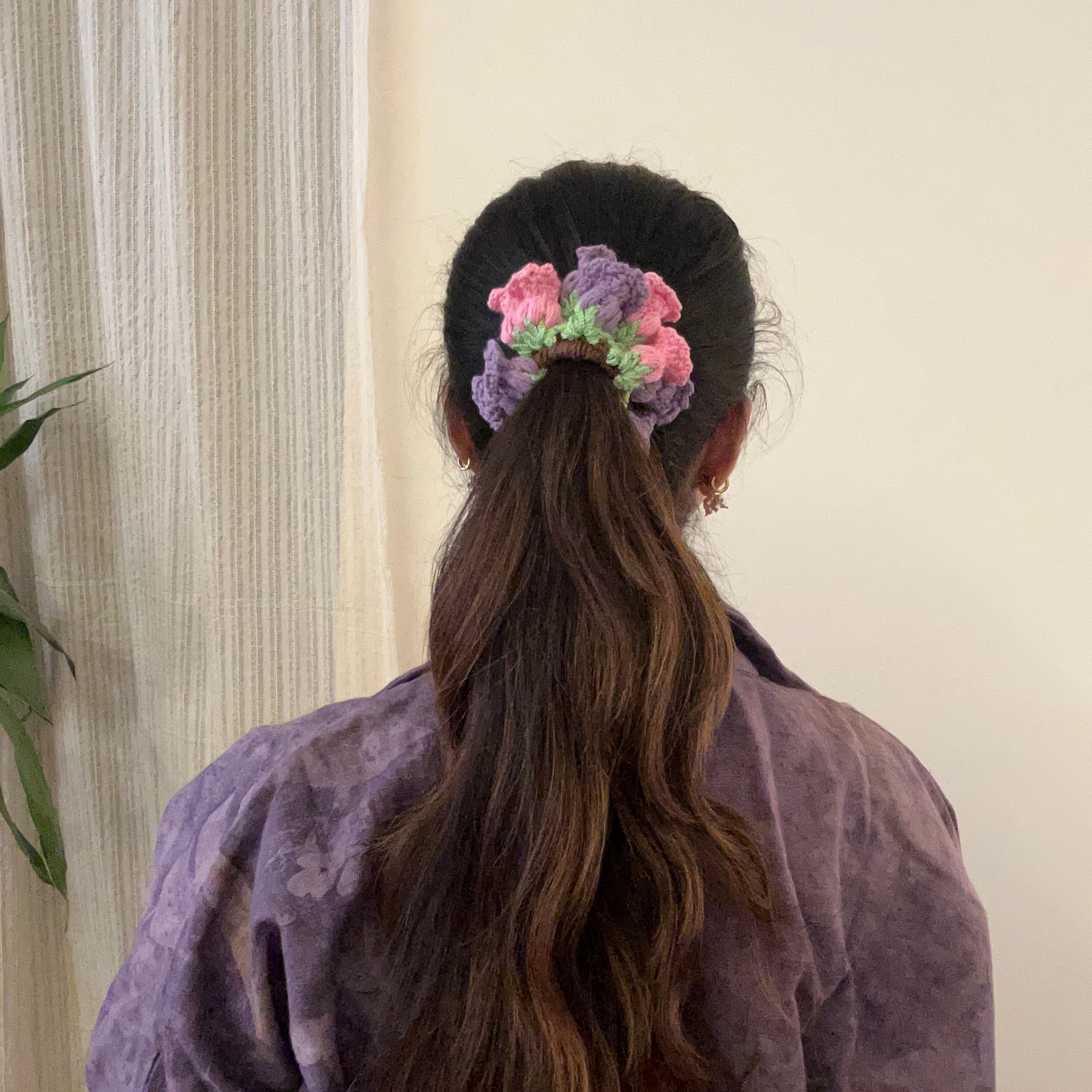 Purple and Pink Tulips Scrunchie by Ikriit'm with at Kamakhyaa for sustainable fashion