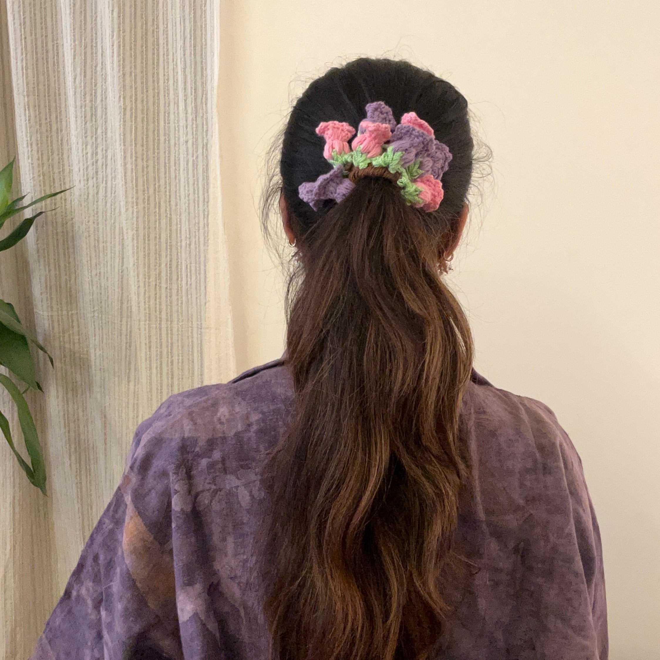 Purple and Pink Tulips Scrunchie by Ikriit'm with at Kamakhyaa for sustainable fashion