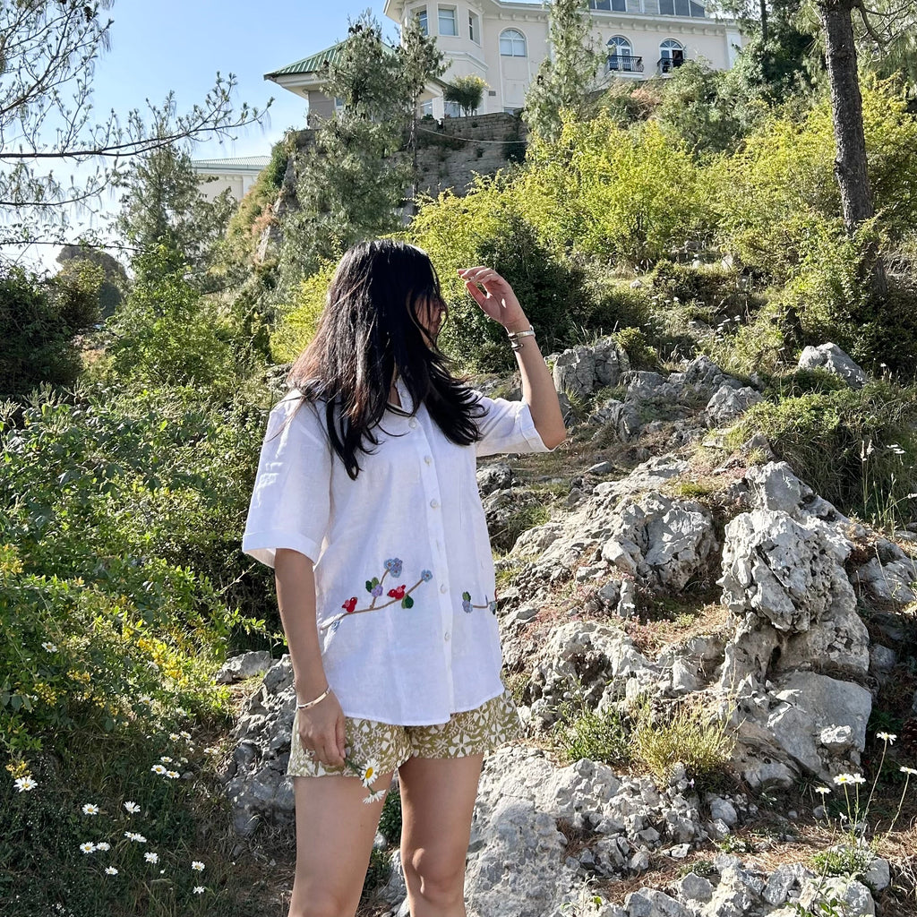 White Serene Stich Linen Shirt by Ikriit'm with Linen at Kamakhyaa for sustainable fashion