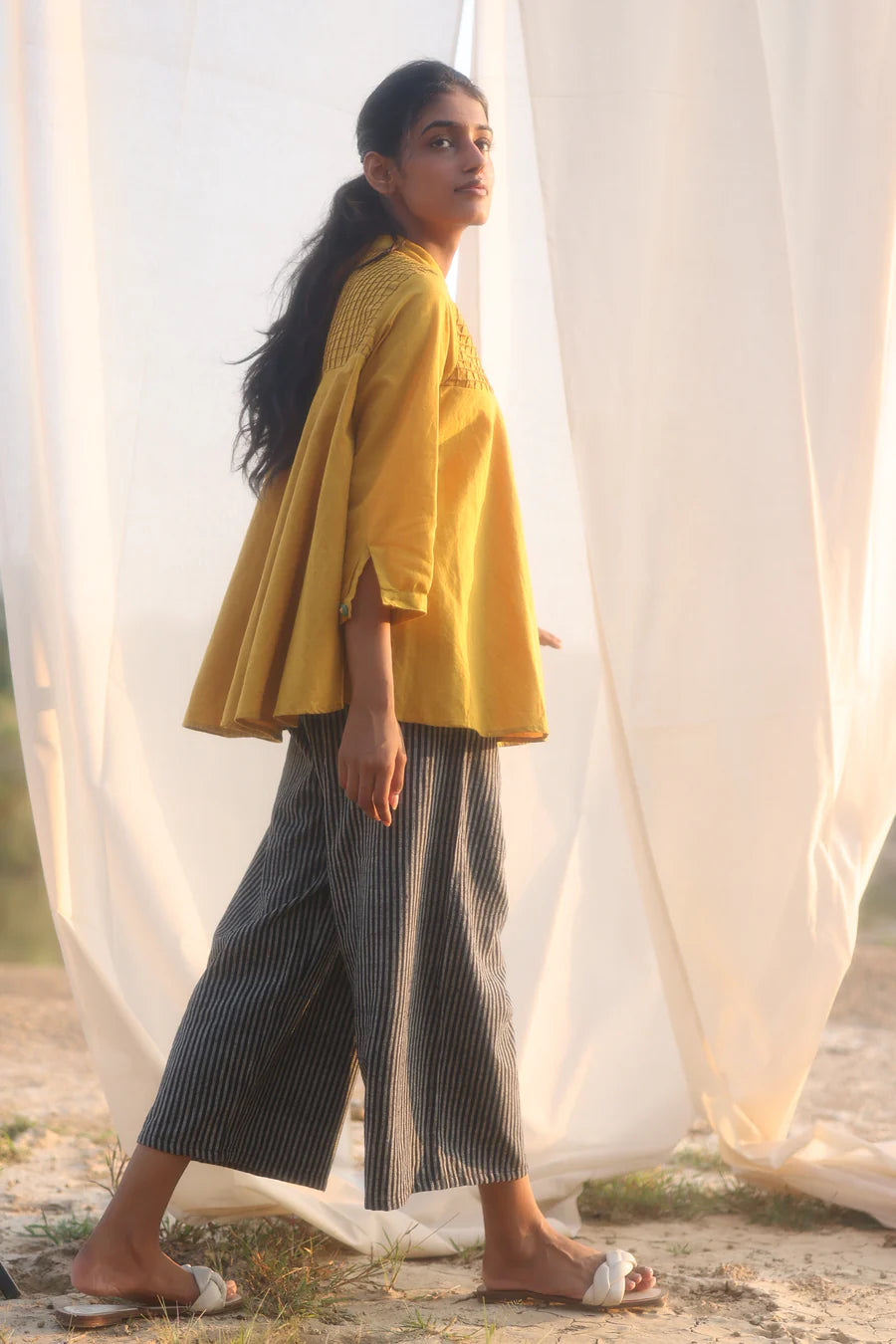 Black Striped Pants by Araayeh with Artisan Made, Black, Casual Wear, Handwoven Cotton, Pants, Relaxed Fit, Stripes at Kamakhyaa for sustainable fashion