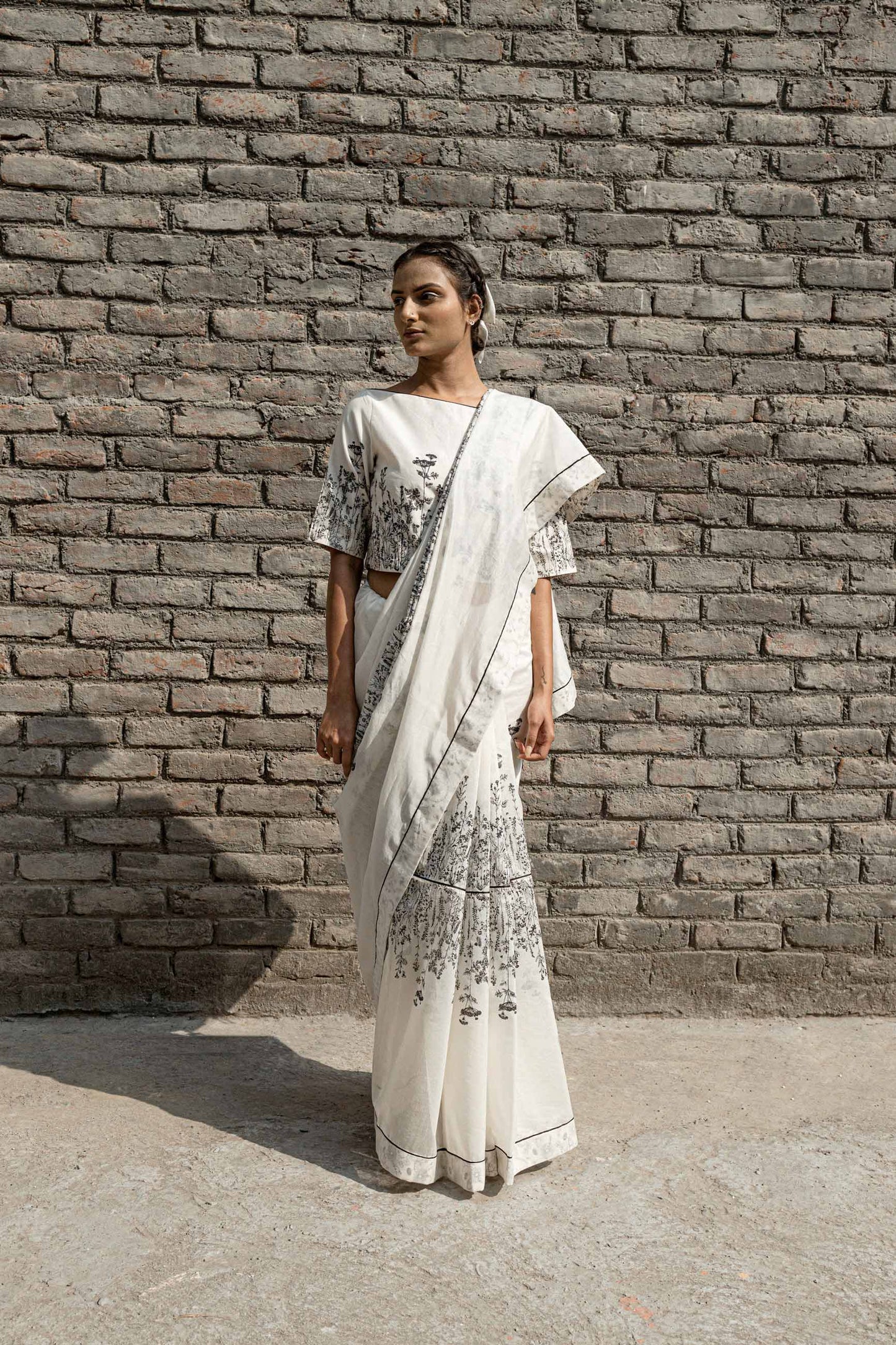 Ivory Chanderi Saree by Ahmev with Best Selling, Casual Wear, Chanderi, For Mother, Free Size, Indian Wear, Ink And Ivory by Ahmev, Prints, Sarees, White, Womenswear at Kamakhyaa for sustainable fashion