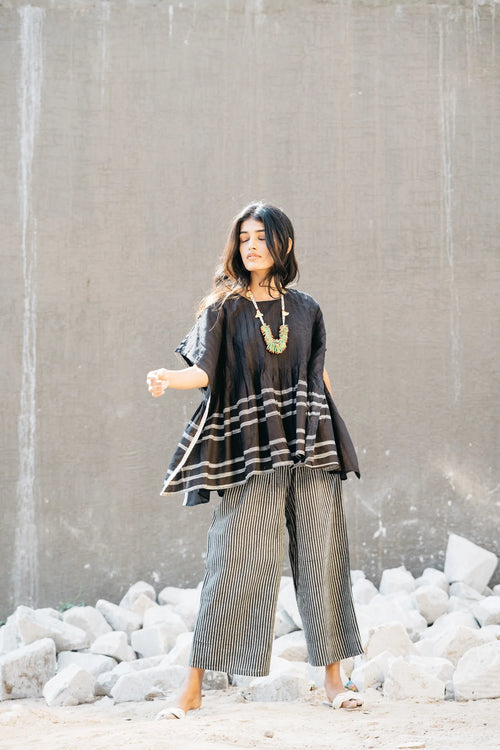Black Striped Pants by Araayeh with Artisan Made, Black, Casual Wear, Handwoven Cotton, Pants, Relaxed Fit, Stripes at Kamakhyaa for sustainable fashion