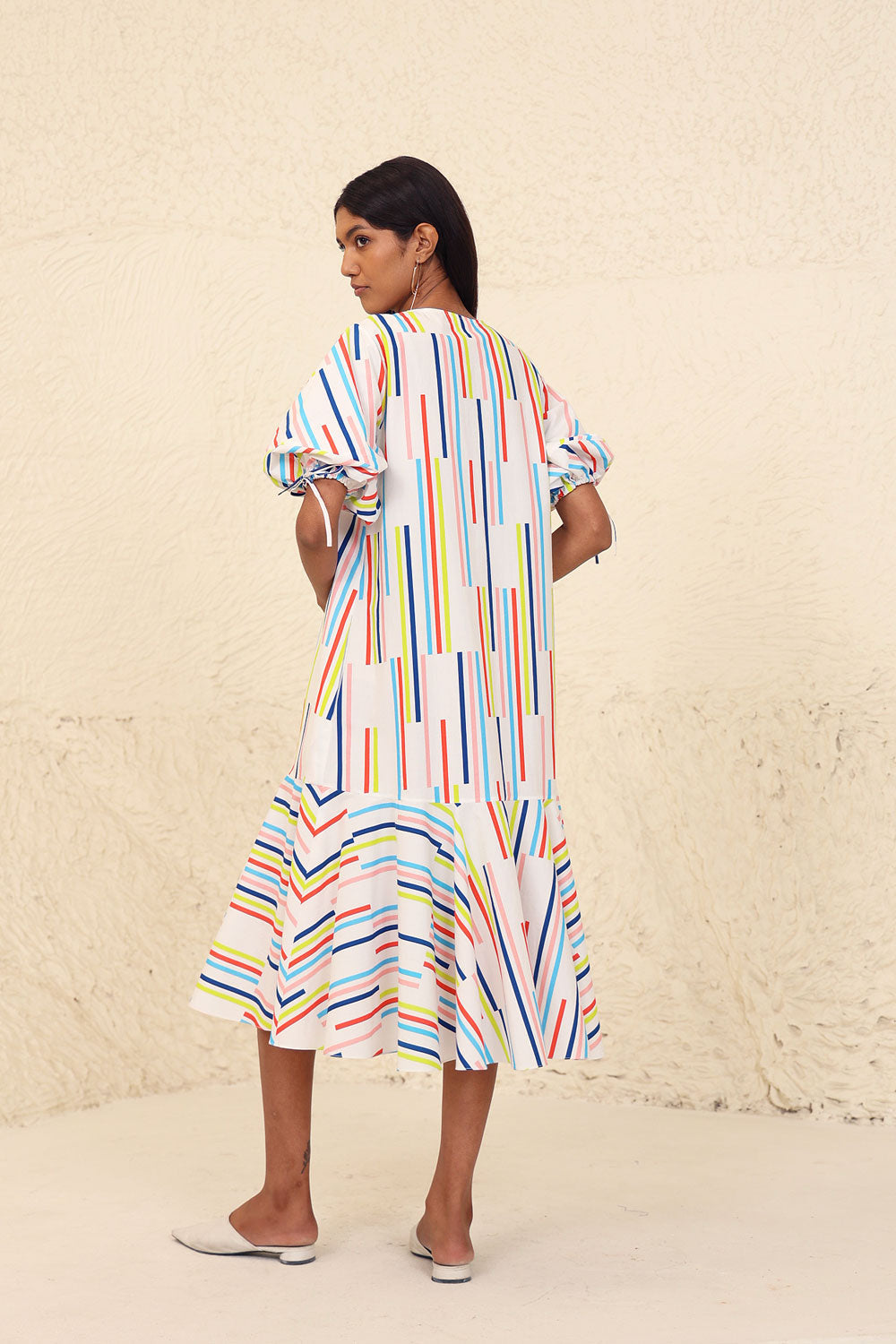 Multicolor Striped Midi Dress by Kanelle with Cotton Poplin, Evening Wear, Made from Natural Materials, Midi Dresses, Multicolor, One by One by Kanelle, Regular Fit, Stripes at Kamakhyaa for sustainable fashion