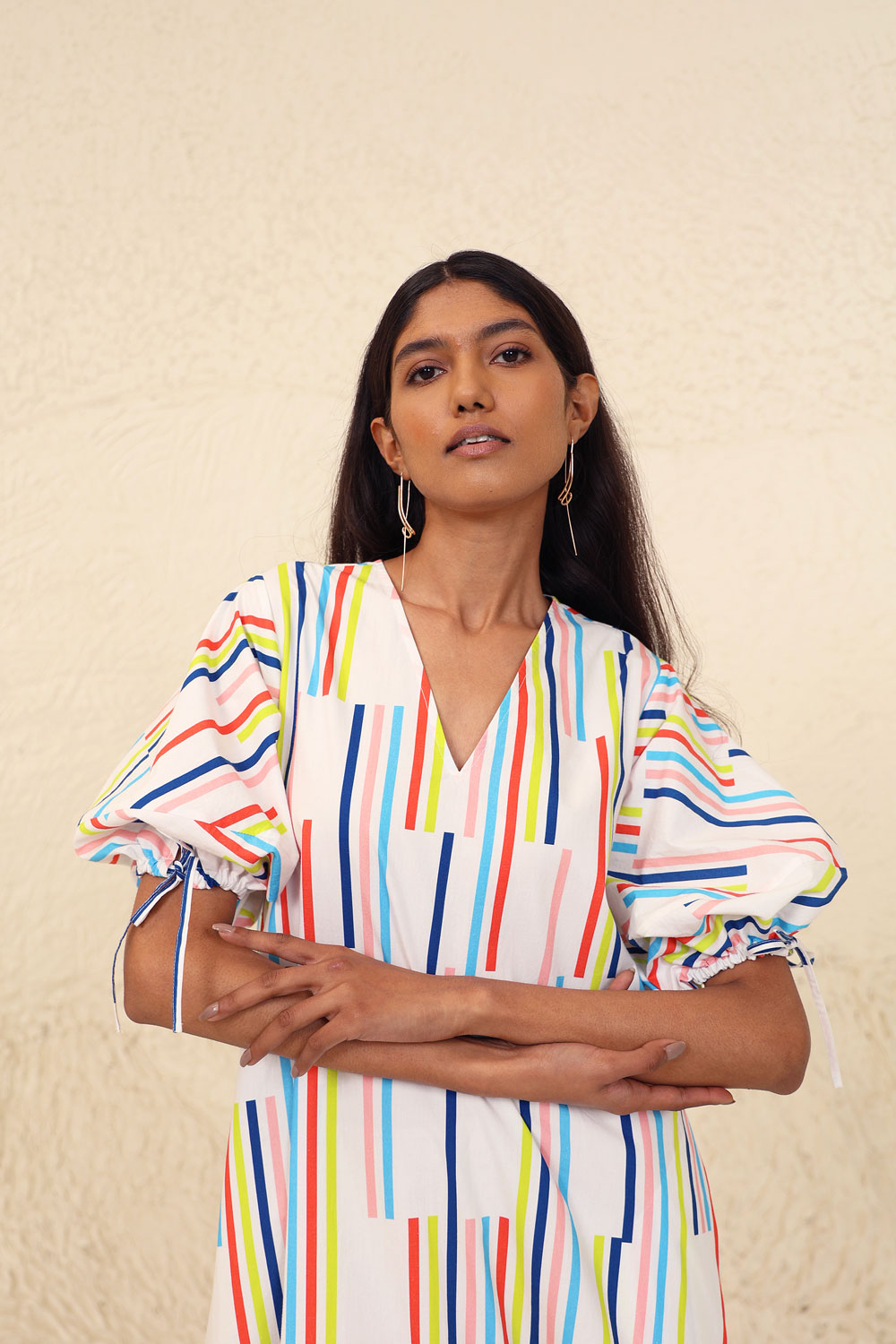 Multicolor Striped Midi Dress by Kanelle with Cotton Poplin, Evening Wear, Made from Natural Materials, Midi Dresses, Multicolor, One by One by Kanelle, Regular Fit, Stripes at Kamakhyaa for sustainable fashion