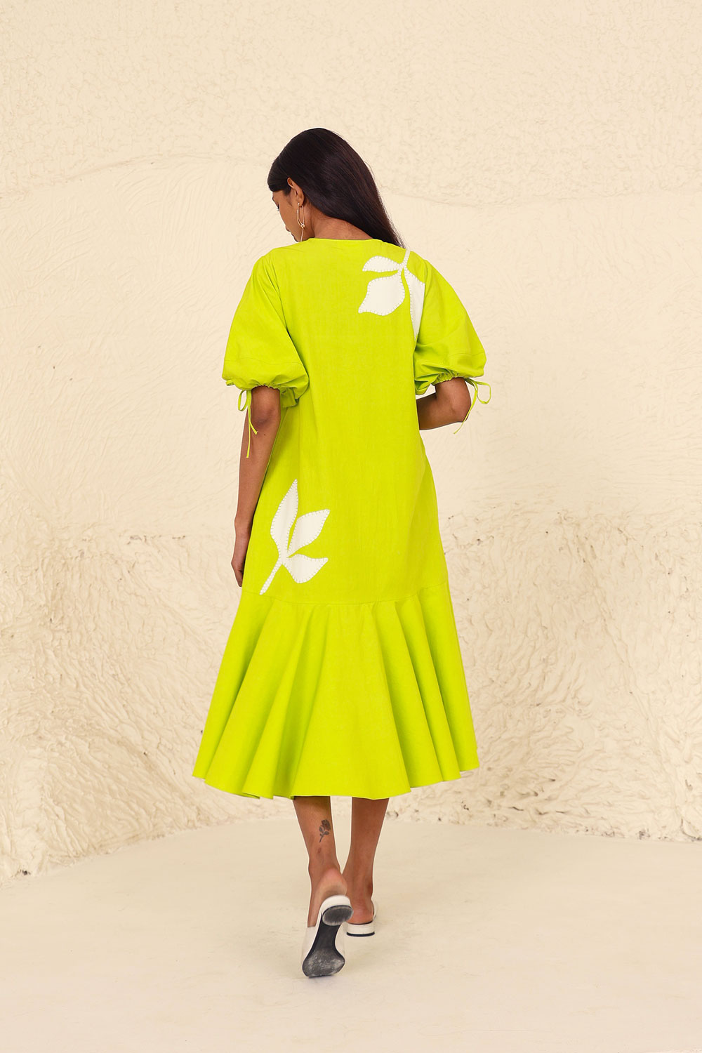 Lime Solid Midi Dress by Kanelle with Cotton Poplin, Evening Wear, Floral, Green, Lime, Made from Natural Materials, Midi Dresses, One by One by Kanelle, Regular Fit at Kamakhyaa for sustainable fashion
