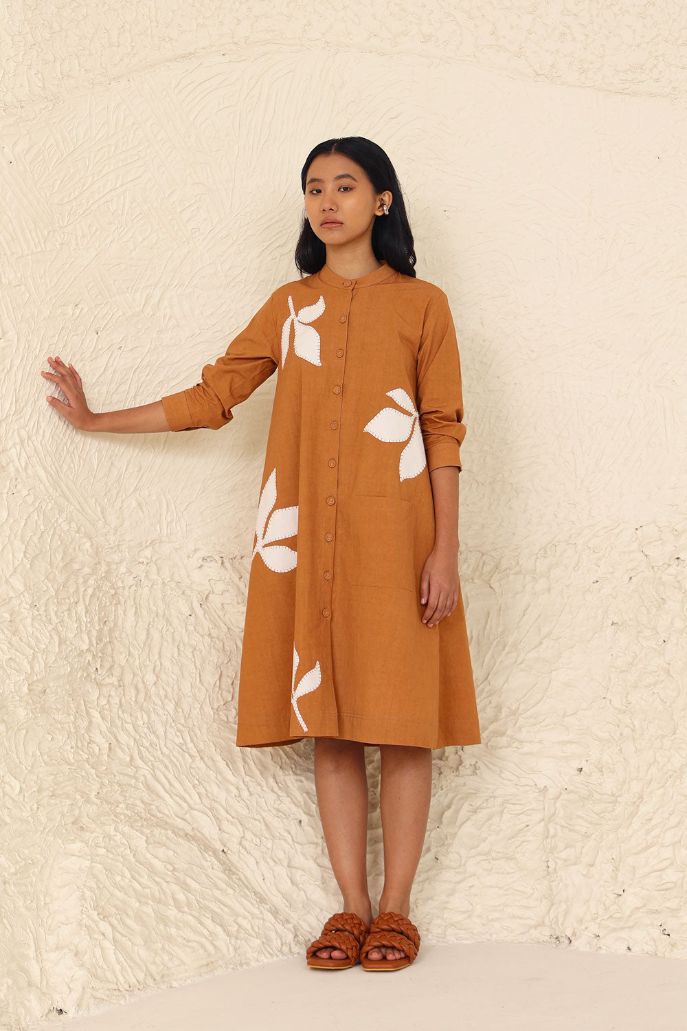 Orange Solid Midi Dress by Kanelle with Cotton Poplin, Evening Wear, Floral, Made from Natural Materials, Midi Dresses, One by One by Kanelle, Orange, Regular Fit at Kamakhyaa for sustainable fashion