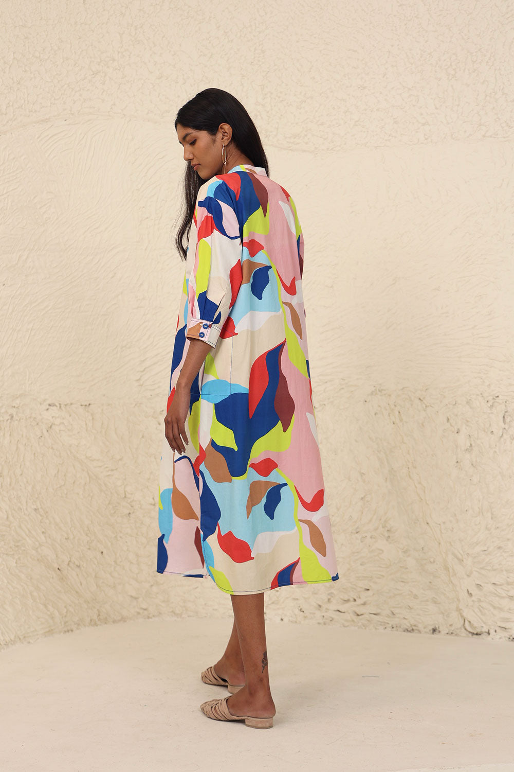 Multicolor Leaf Print Midi Dress by Kanelle with Cotton Poplin, Evening Wear, Leafy Pattern, Made from Natural Materials, Midi Dresses, Multicolor, One by One by Kanelle, Regular Fit at Kamakhyaa for sustainable fashion