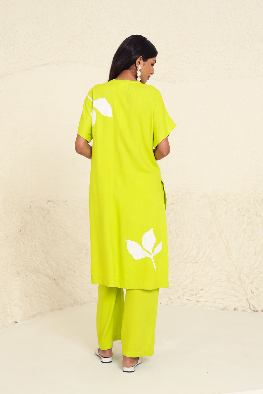 Lime Cotton Poplin Solid Co-ord Set by Kanelle with Cotton Poplin, Evening Wear, Floral, Green, Lime, Made from Natural Materials, One by One by Kanelle, Regular Fit, Vacation Co-ords at Kamakhyaa for sustainable fashion