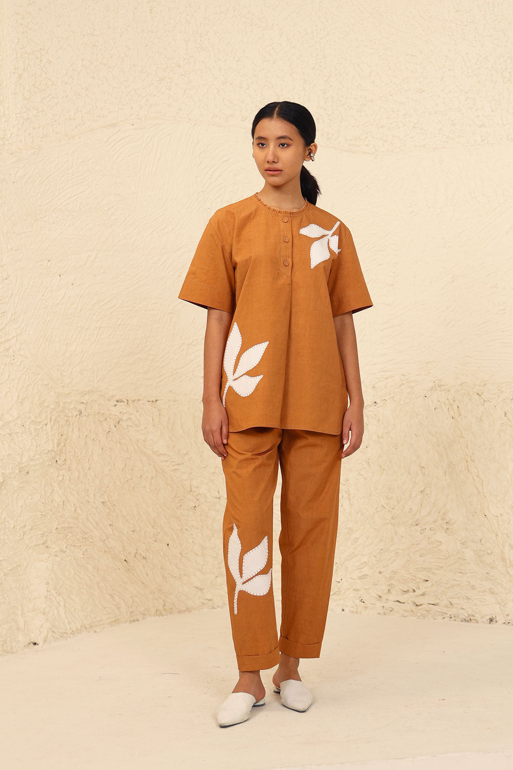 Orange Cotton Solid Co-ord Set by Kanelle with Cotton Poplin, Evening Wear, Floral, Made from Natural Materials, One by One by Kanelle, Orange, Regular Fit, Travel Co-ords at Kamakhyaa for sustainable fashion