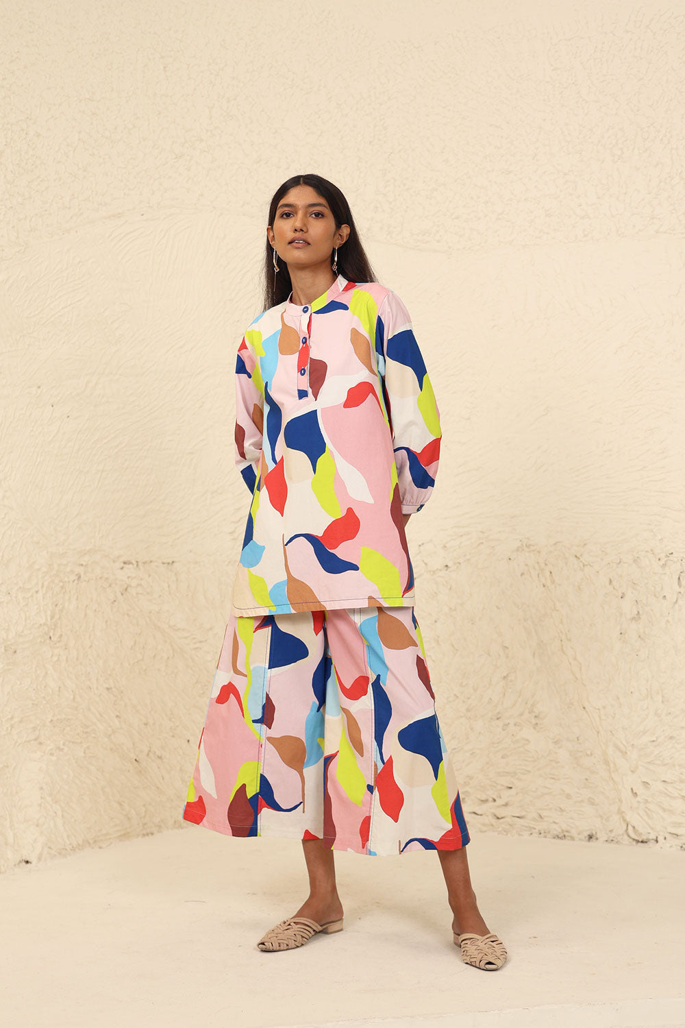 Multicolor Fancy Co-ord Set by Kanelle with Cotton Poplin, Evening Wear, Leafy Pattern, Made from Natural Materials, Multicolor, One by One by Kanelle, Partywear Co-ords, Regular Fit at Kamakhyaa for sustainable fashion