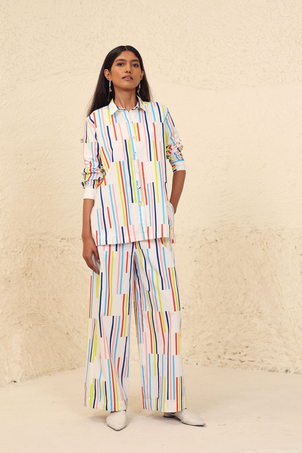 Multicolor Striped Co-ord Set by Kanelle with Cotton Poplin, Evening Wear, Made from Natural Materials, Multicolor, One by One by Kanelle, Regular Fit, Stripes, Travel Co-ords at Kamakhyaa for sustainable fashion