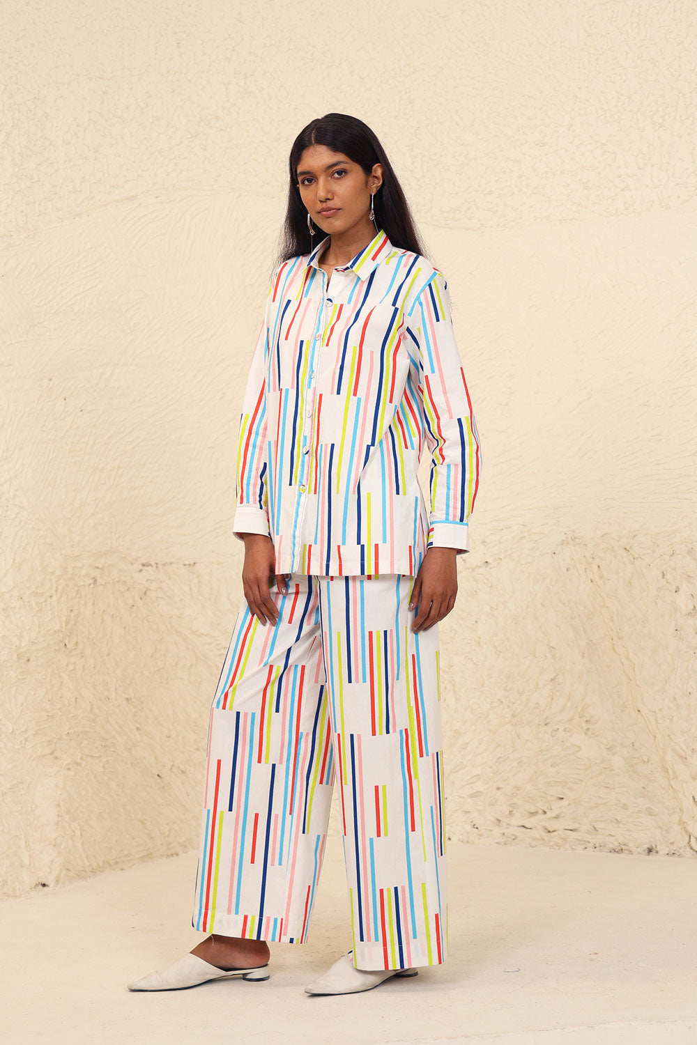 Multicolor Striped Co-ord Set by Kanelle with Cotton Poplin, Evening Wear, Made from Natural Materials, Multicolor, One by One by Kanelle, Regular Fit, Stripes, Travel Co-ords at Kamakhyaa for sustainable fashion
