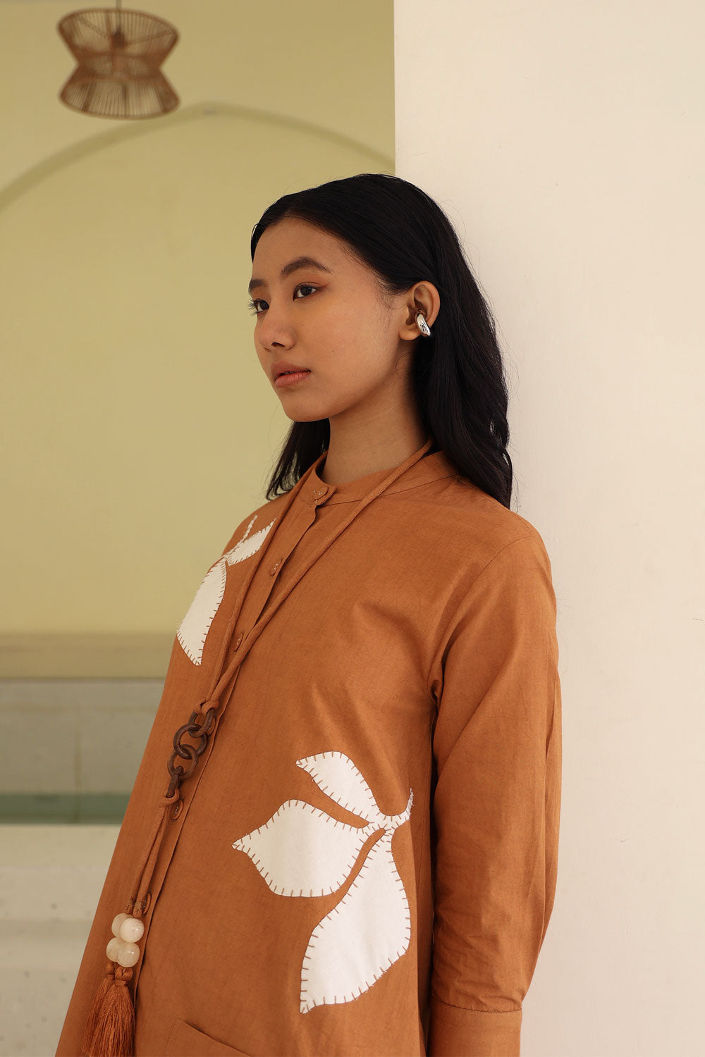 Beige Solid Neckpiece by Kanelle with Beige, Cotton Poplin, Evening Wear, Made from Natural Materials, Neckpieces, One by One by Kanelle, One Size, Wooden Ring at Kamakhyaa for sustainable fashion