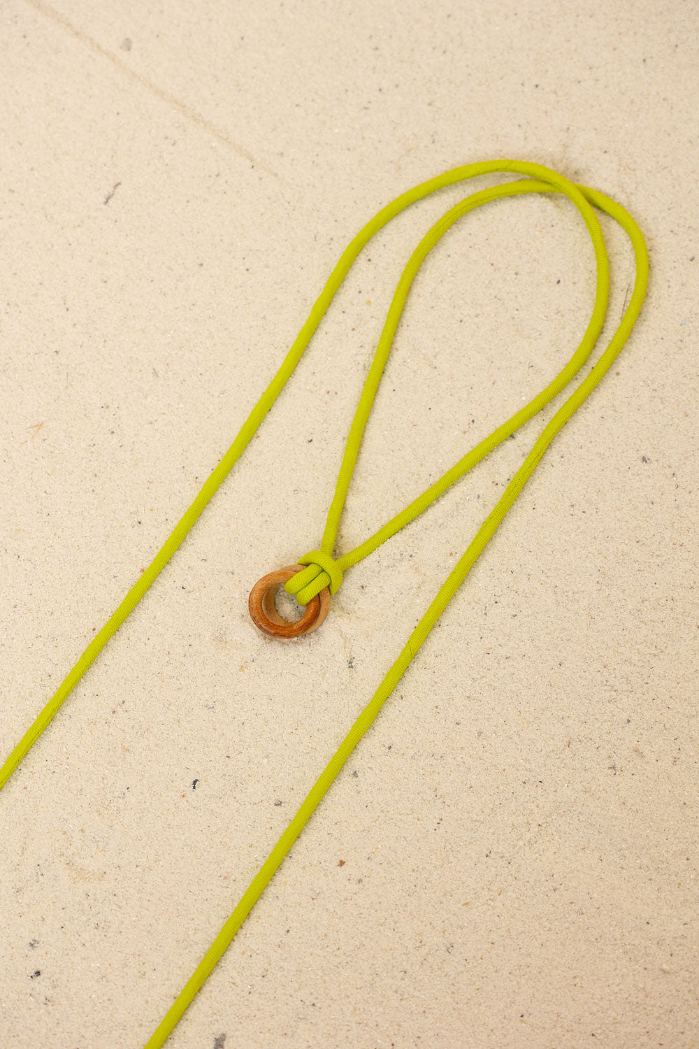 Lime Solid Twisted Thread Neckpiece by Kanelle with Evening Wear, Green, Made from Natural Materials, Neckpieces, One by One by Kanelle, One size, Tencel Twill, Wooden Ring at Kamakhyaa for sustainable fashion