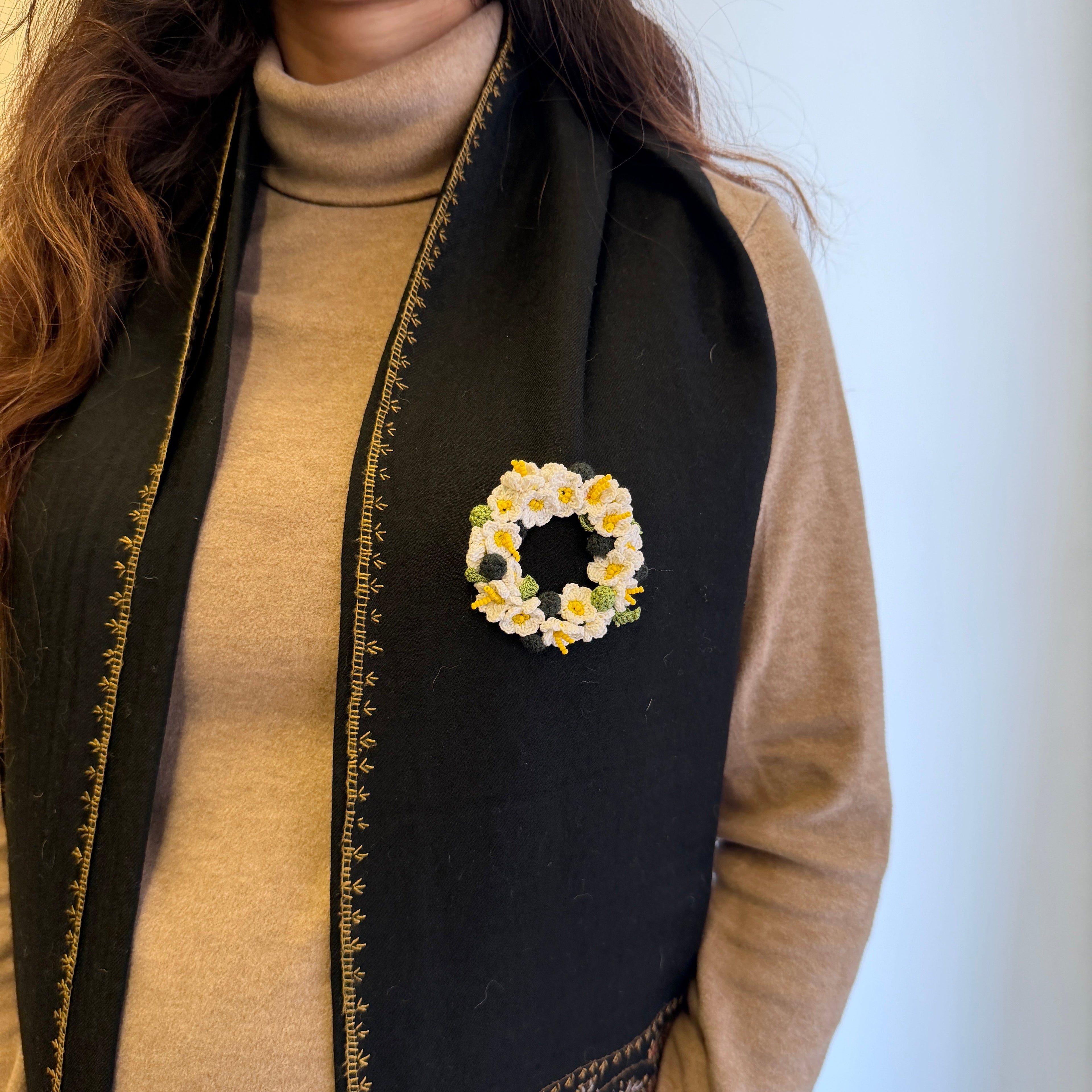 Safed Gul Brooch by Ikriit'm with brooch at Kamakhyaa for sustainable fashion