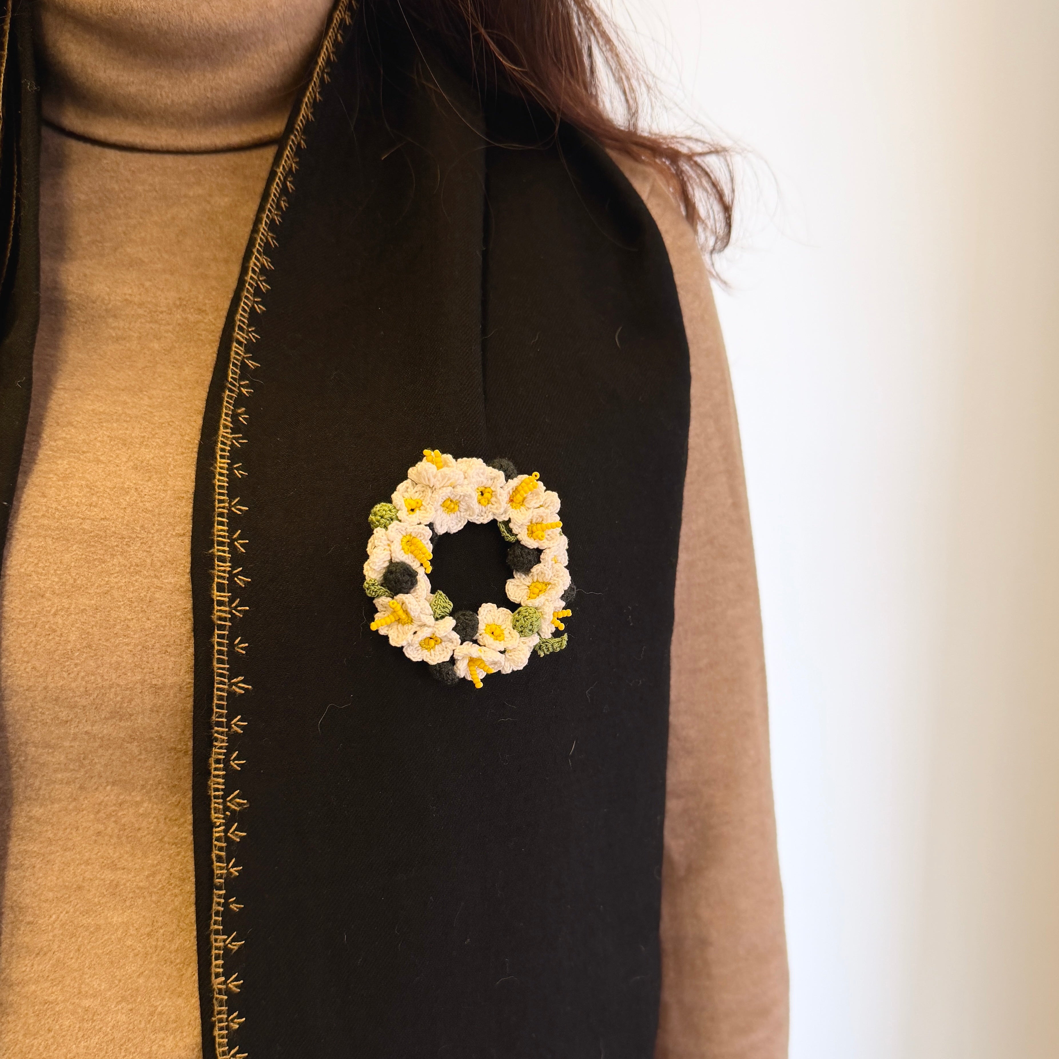 Safed Gul Brooch by Ikriit'm with brooch at Kamakhyaa for sustainable fashion