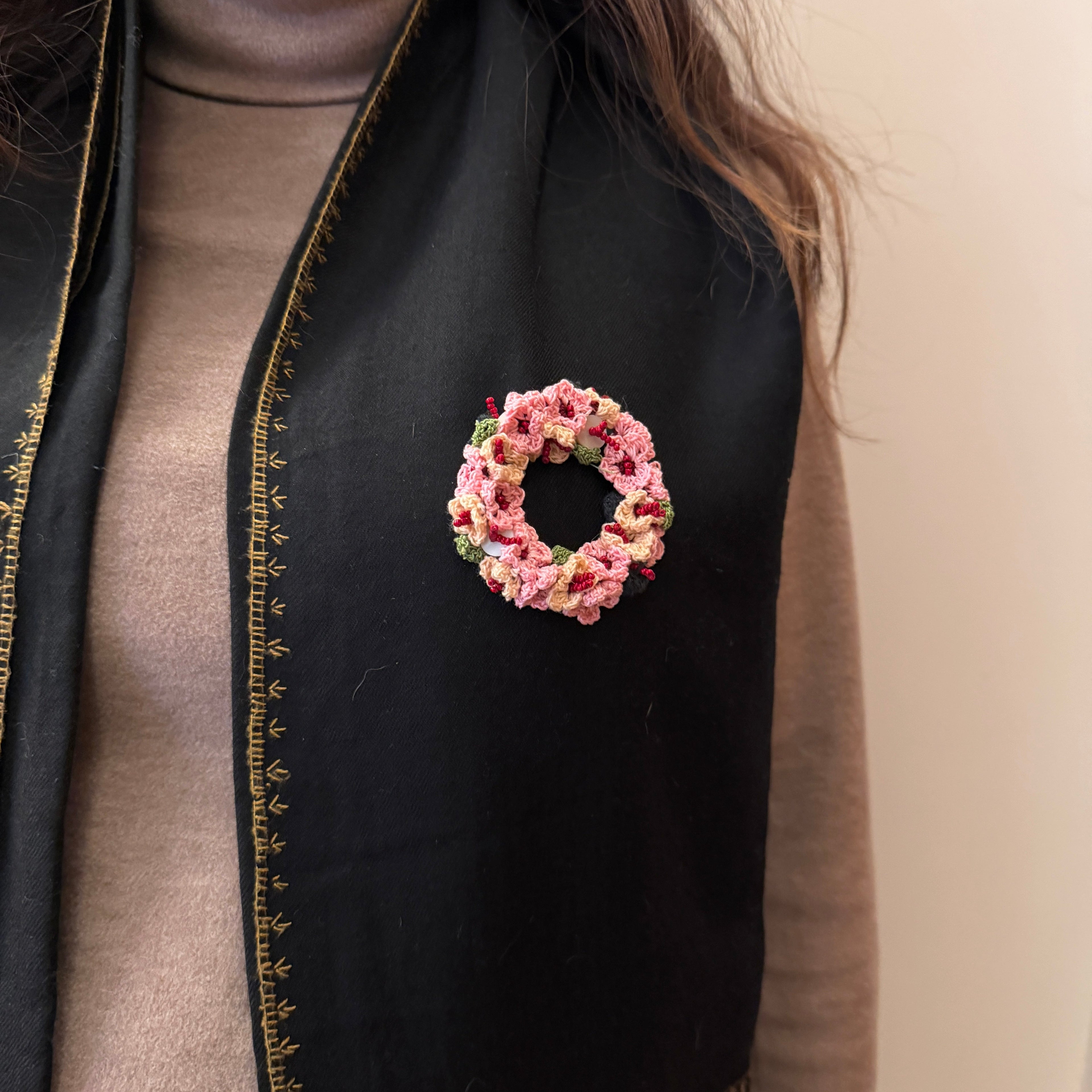 Gulabi Gul Brooch by Ikriit'm with brooch at Kamakhyaa for sustainable fashion