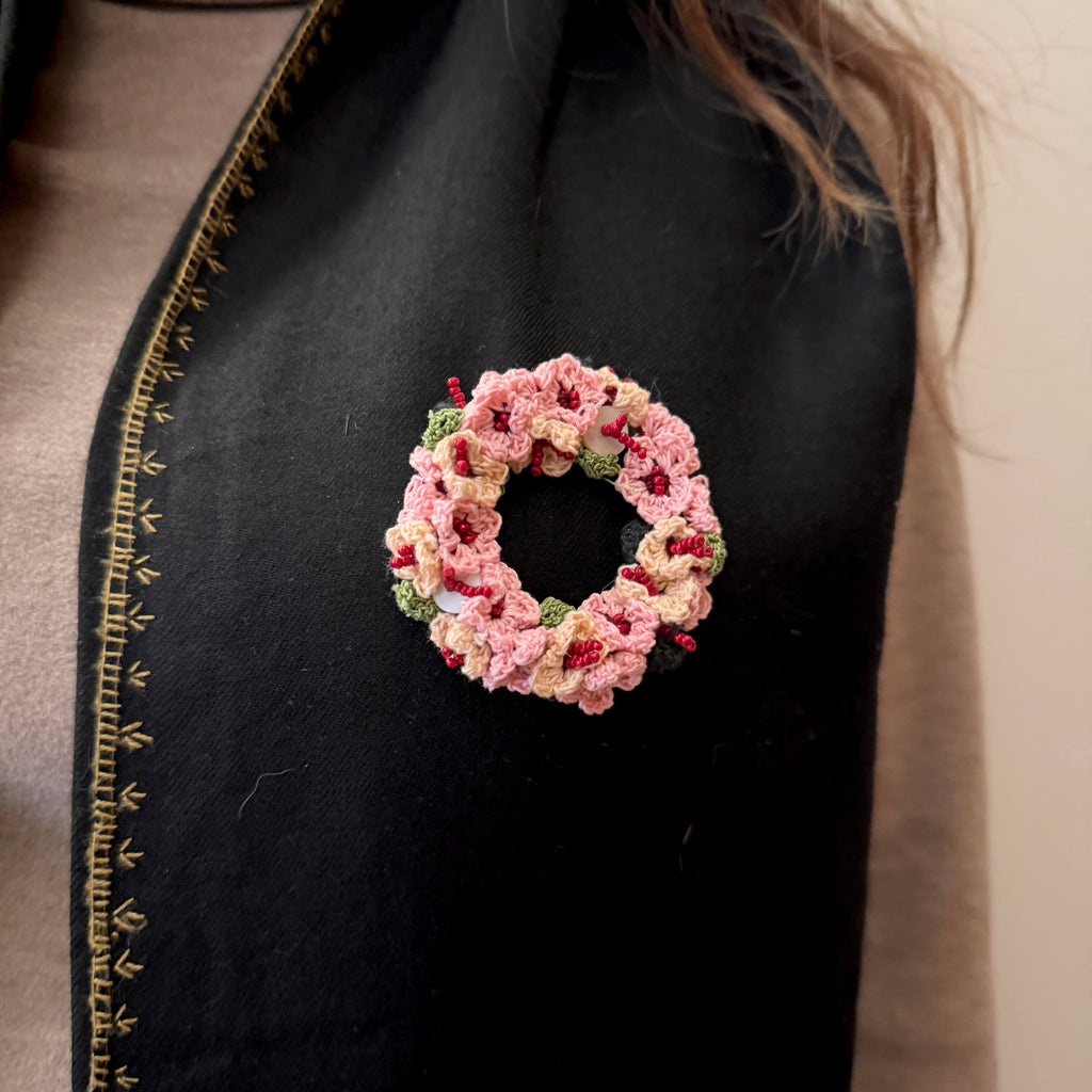 Gulabi Gul Brooch by Ikriit'm with brooch at Kamakhyaa for sustainable fashion