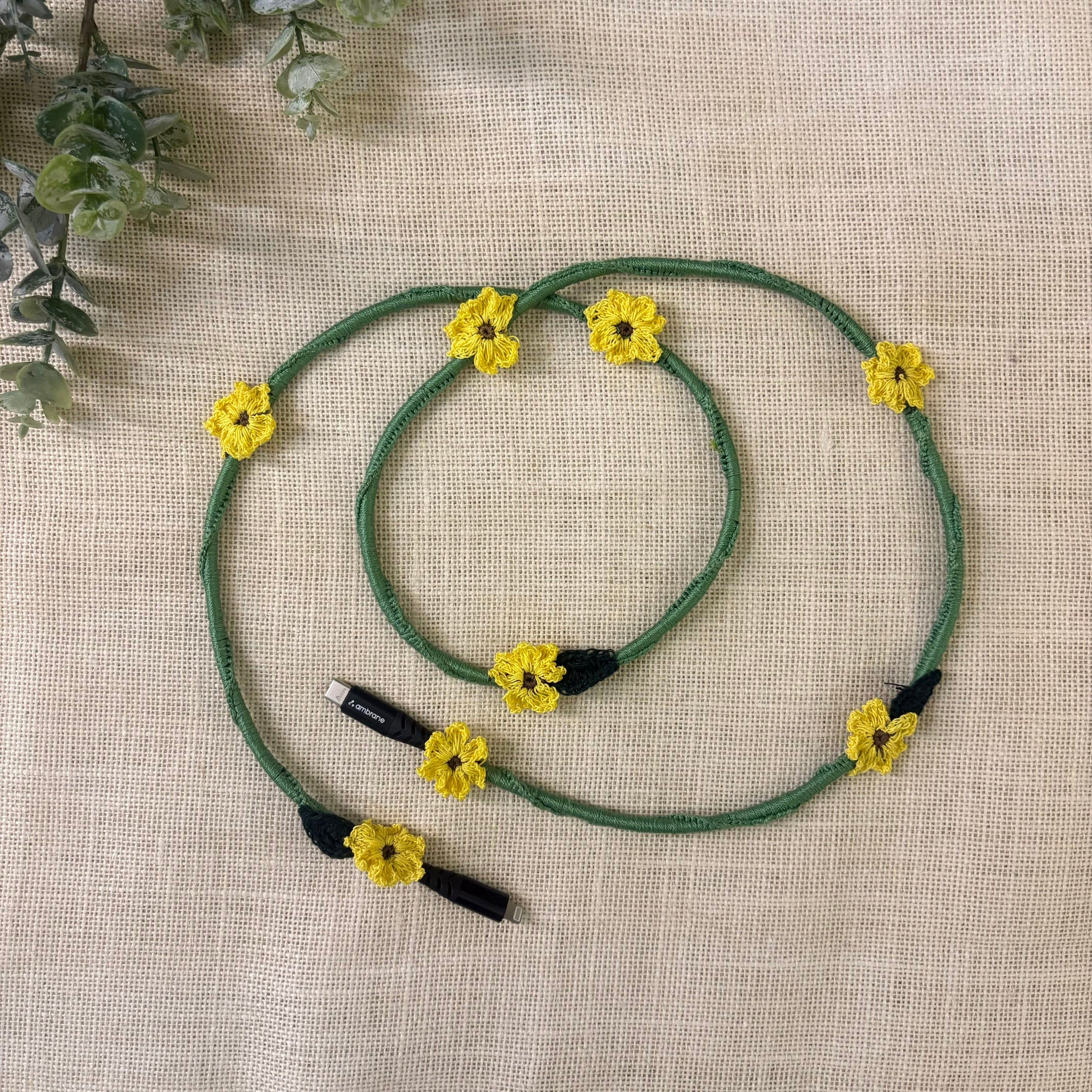 Sunflower Crochet Charging Cord C-Lightening Cable by Ikriit'm with at Kamakhyaa for sustainable fashion