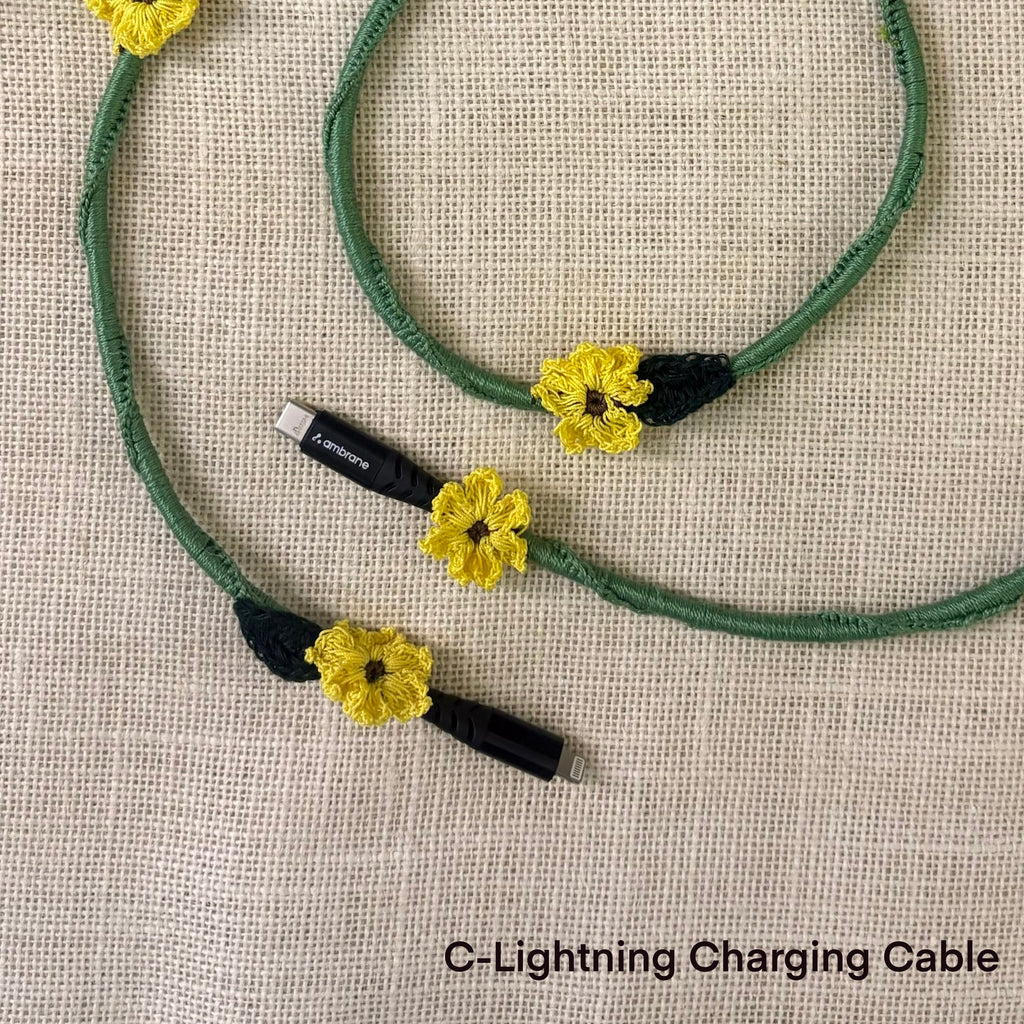 Sunflower Crochet Charging Cord C-Lightening Cable by Ikriit'm with at Kamakhyaa for sustainable fashion