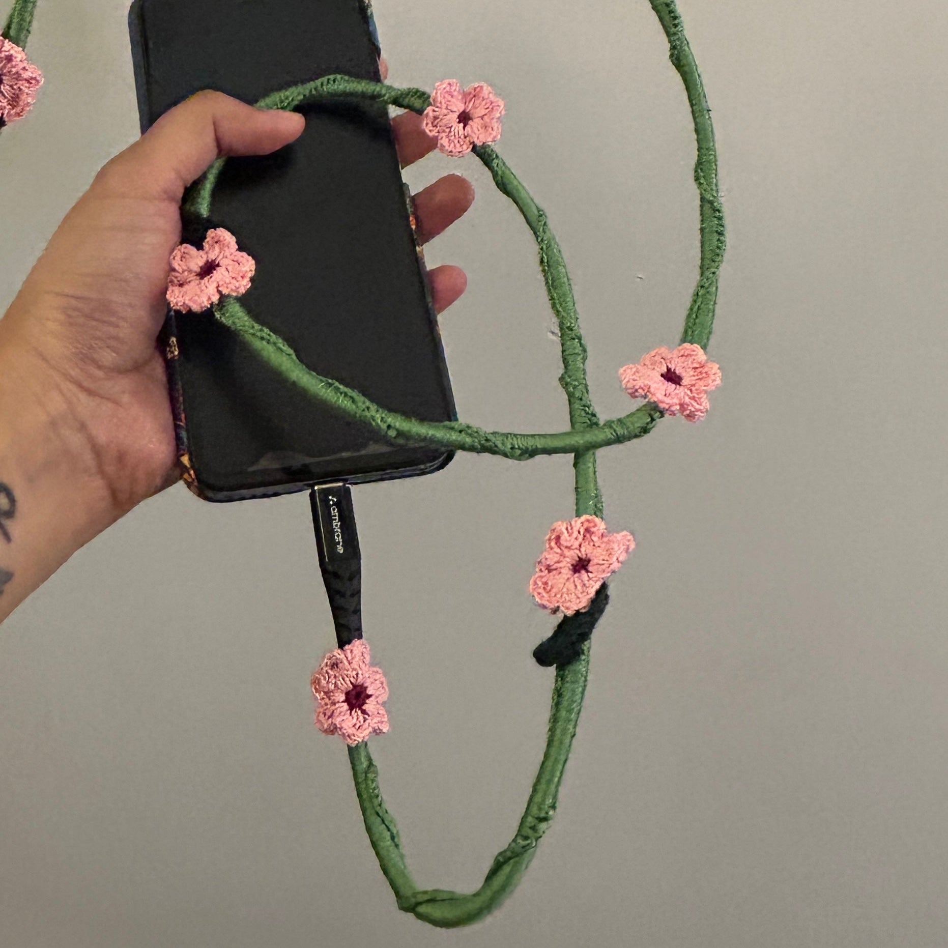 Pink Daisy Crochet Charging Cord C-C Cable by Ikriit'm with at Kamakhyaa for sustainable fashion