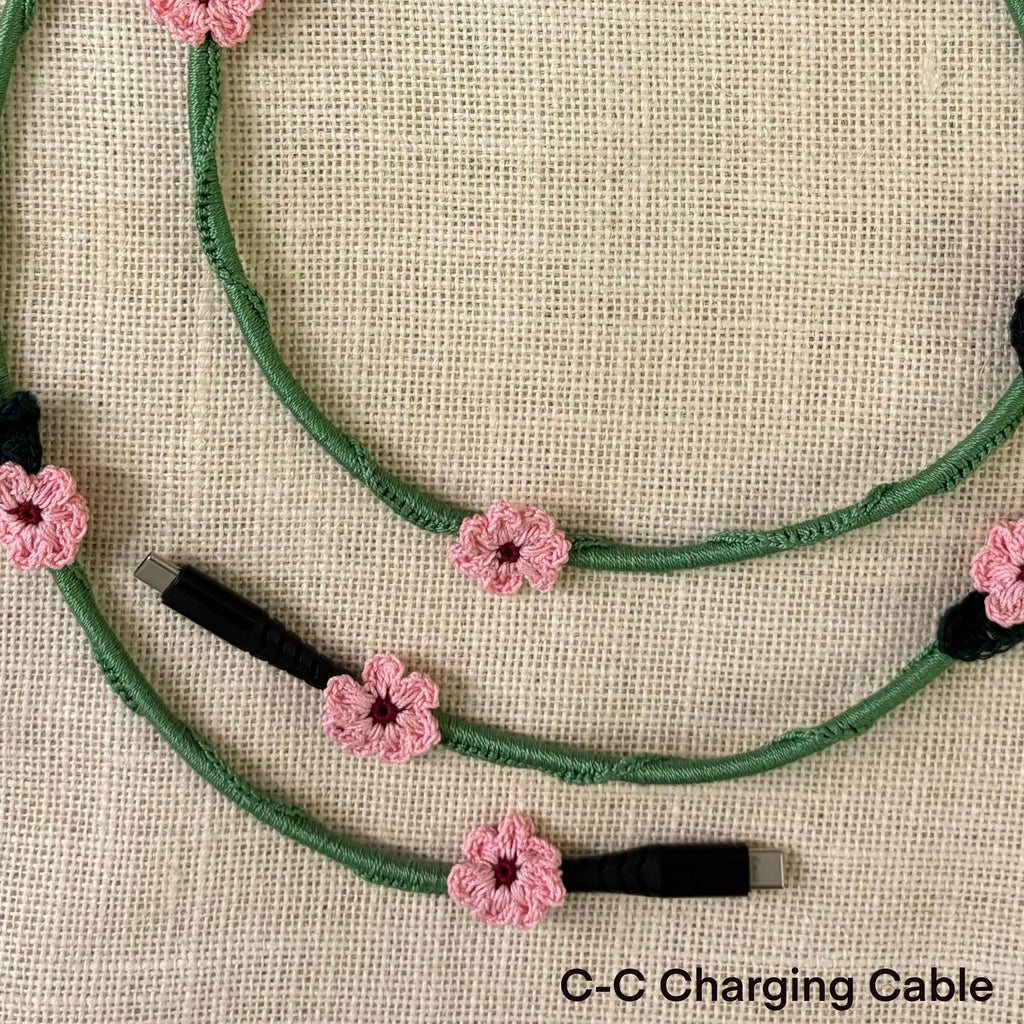 Pink Daisy Crochet Charging Cord C-C Cable by Ikriit'm with at Kamakhyaa for sustainable fashion