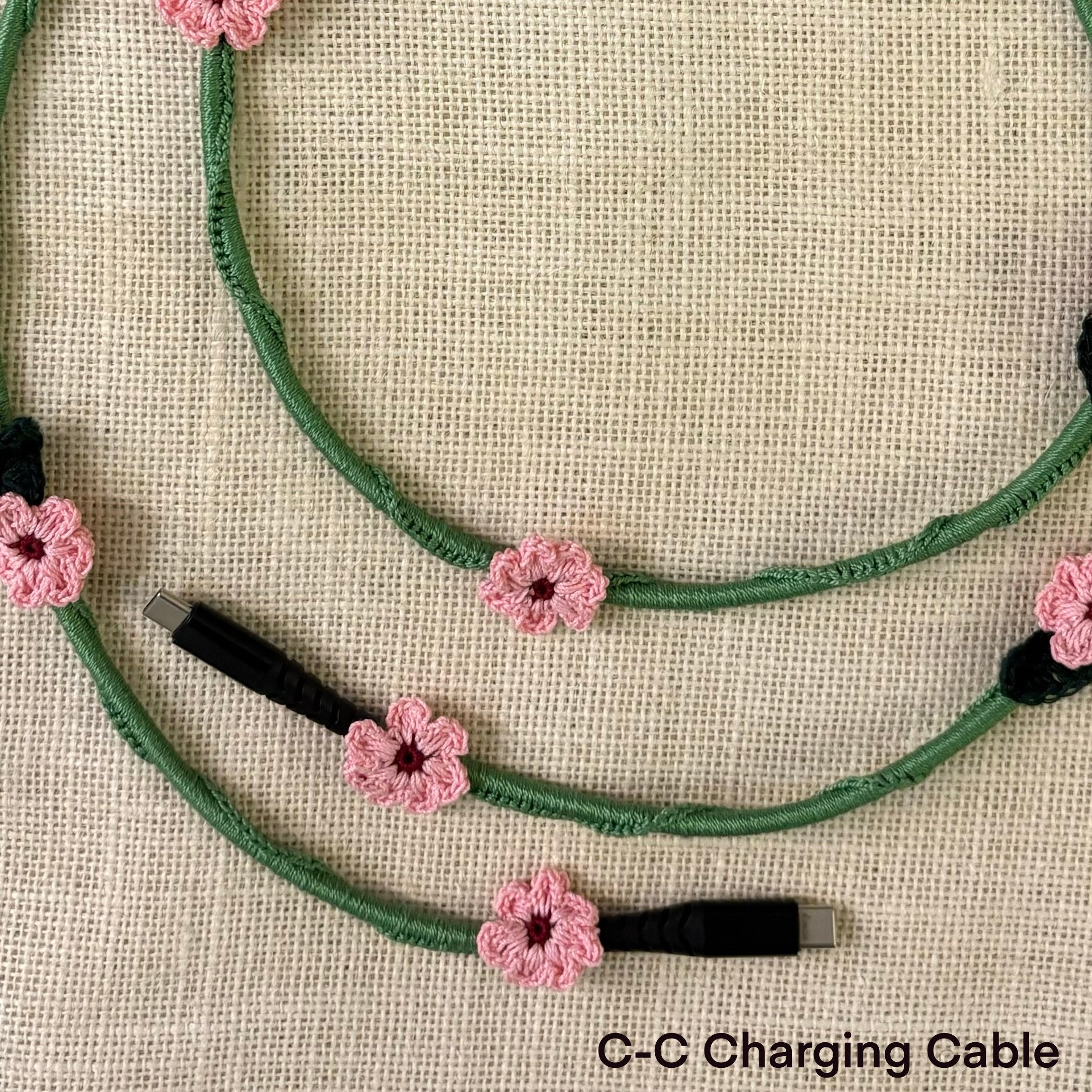 Pink Daisy Crochet Charging Cord C-C Cable by Ikriit'm with at Kamakhyaa for sustainable fashion