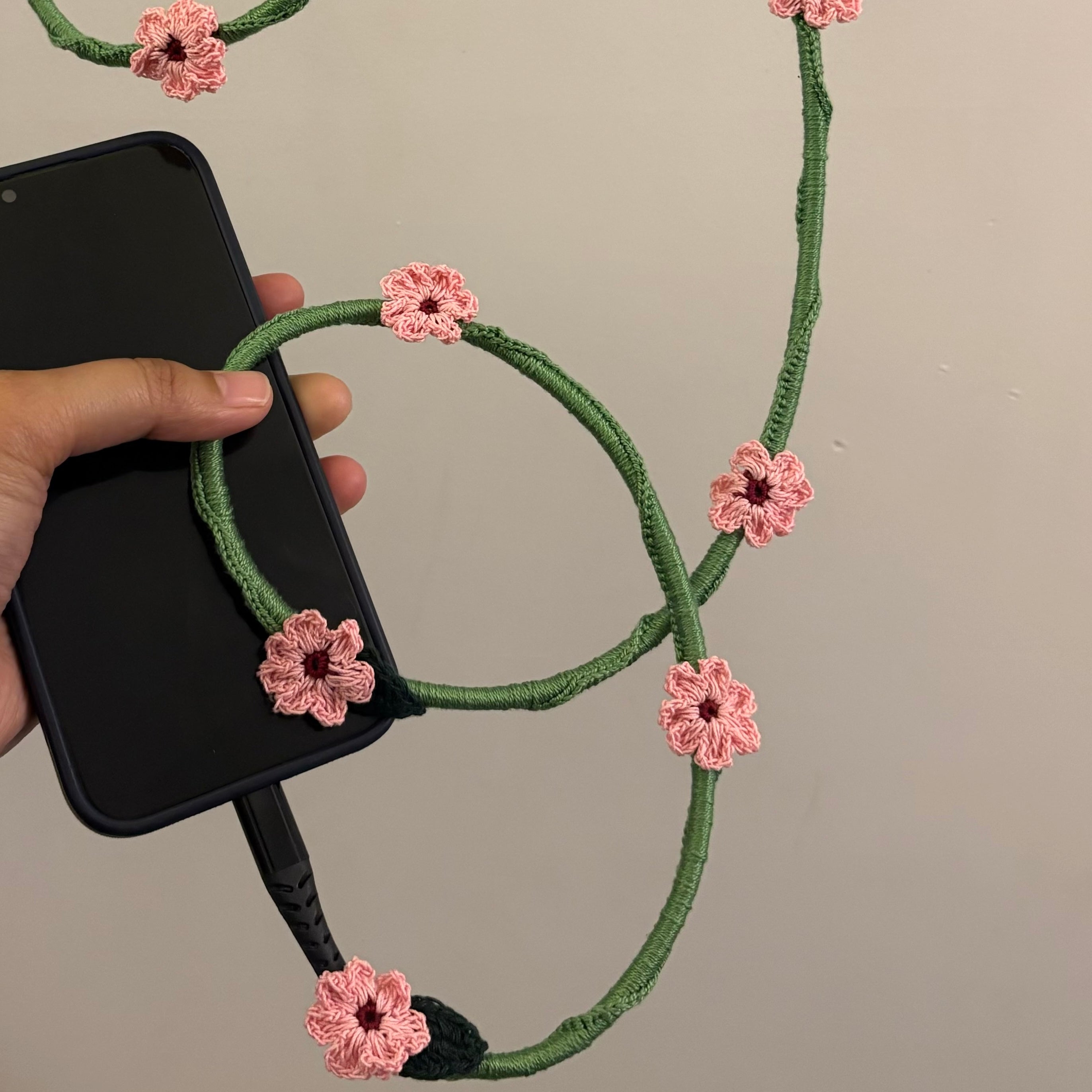 Pink Daisy Crochet Charging Cord C-Lightening Cable by Ikriit'm with at Kamakhyaa for sustainable fashion