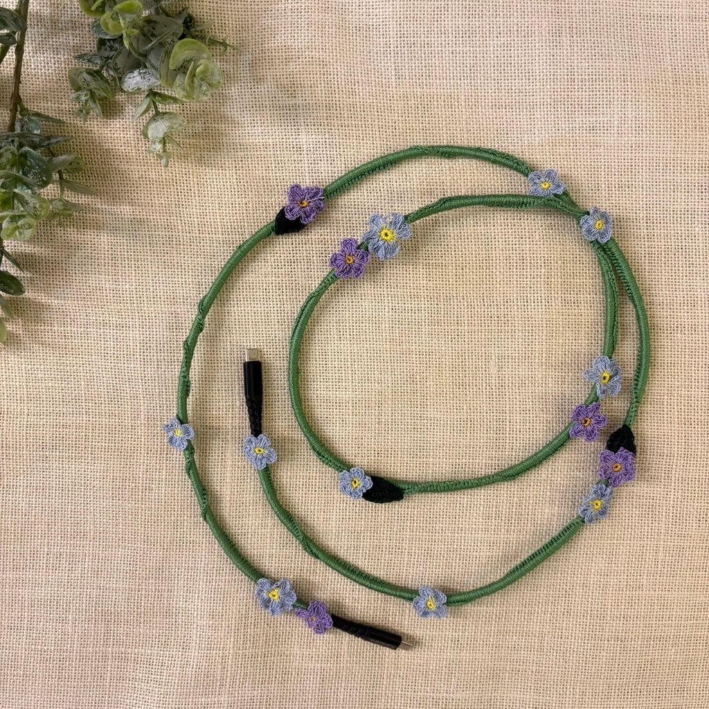 Blue Daisy Crochet Charging Cord C-C Cable by Ikriit'm with at Kamakhyaa for sustainable fashion
