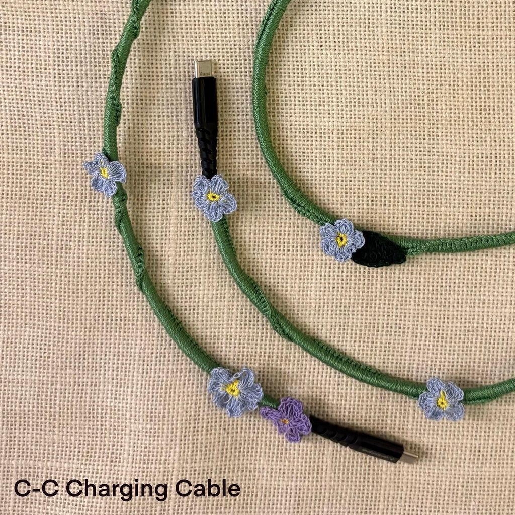 Blue Daisy Crochet Charging Cord C-C Cable by Ikriit'm with at Kamakhyaa for sustainable fashion