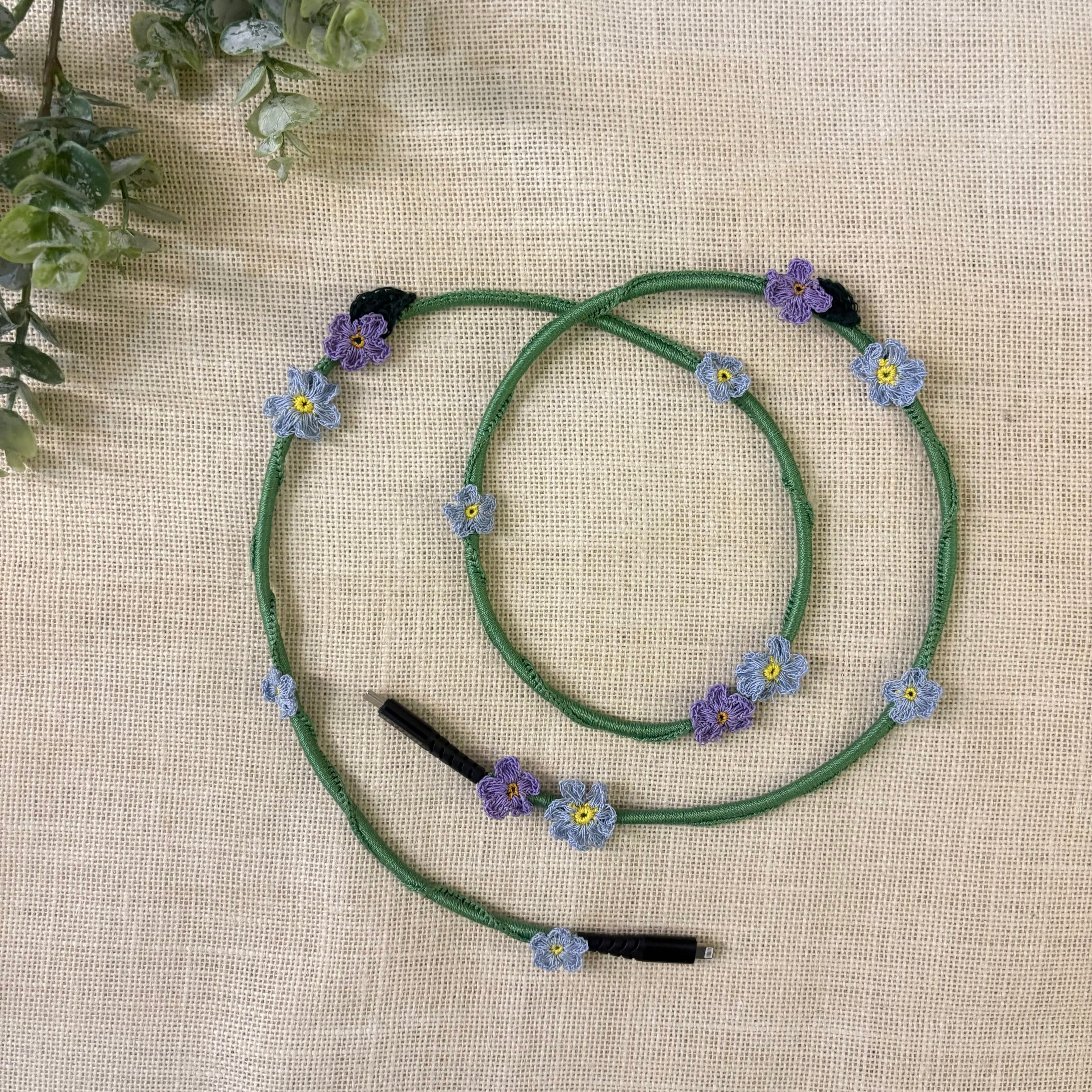 Blue Daisy Crochet Charging Cord C-Lightening Cable by Ikriit'm with at Kamakhyaa for sustainable fashion