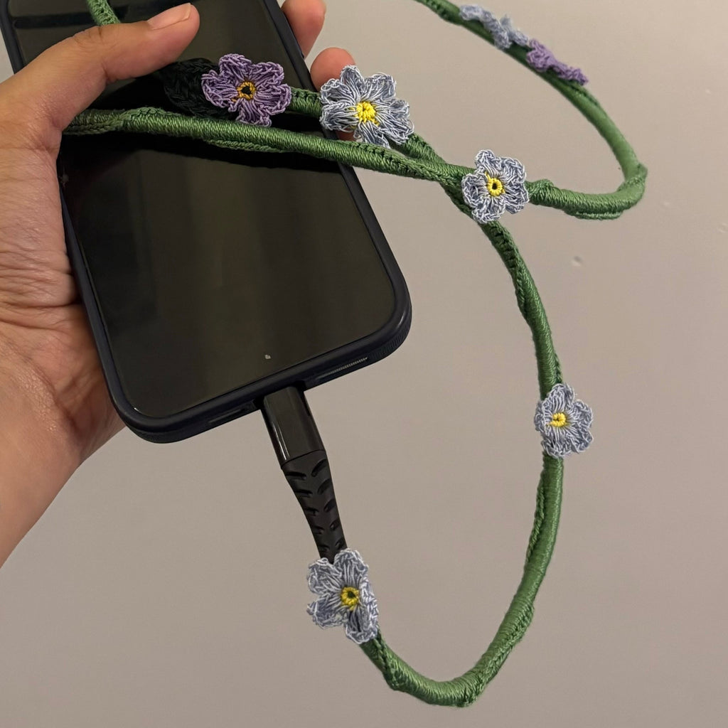 Blue Daisy Crochet Charging Cord C-Lightening Cable by Ikriit'm with at Kamakhyaa for sustainable fashion