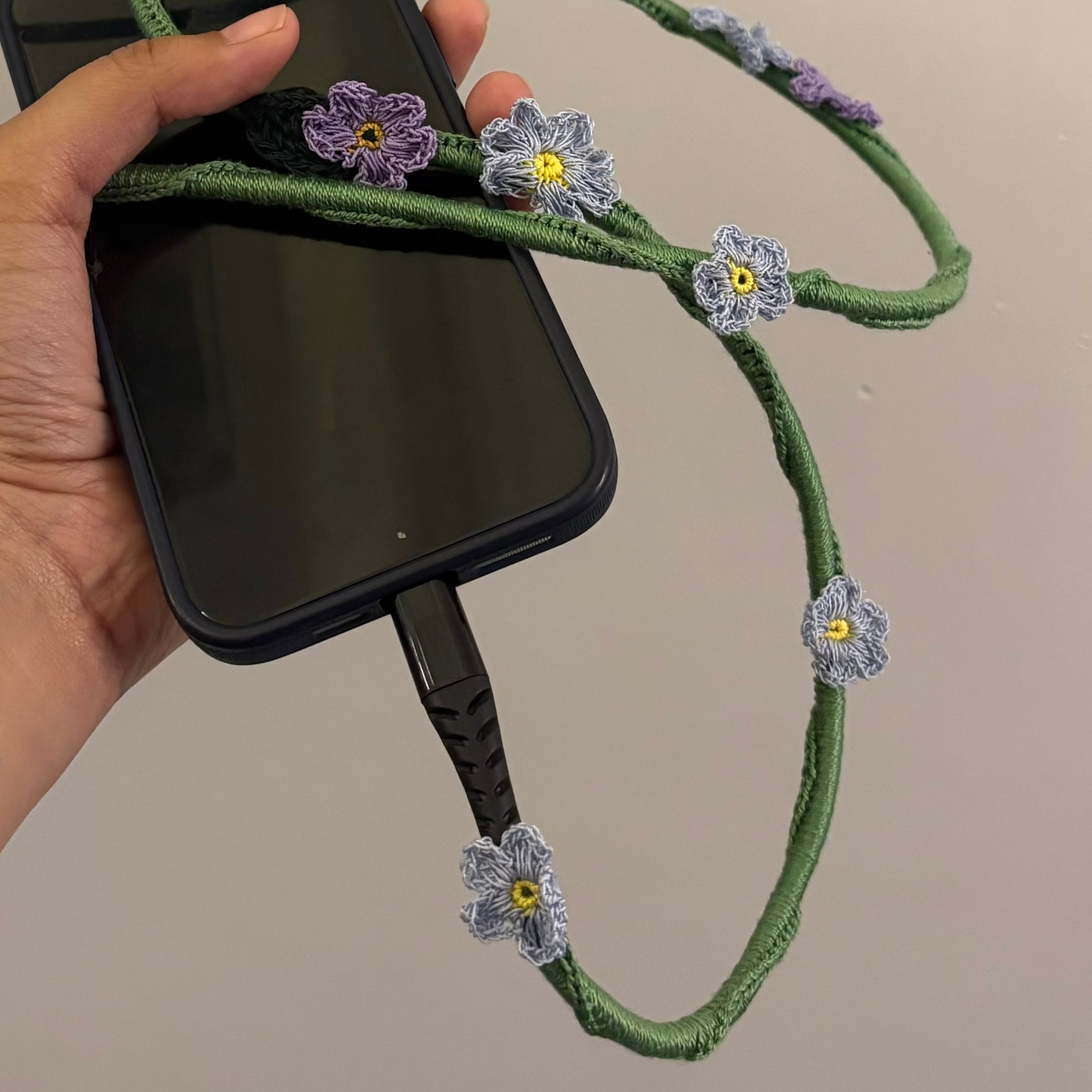 Blue Daisy Crochet Charging Cord C-Lightening Cable by Ikriit'm with at Kamakhyaa for sustainable fashion
