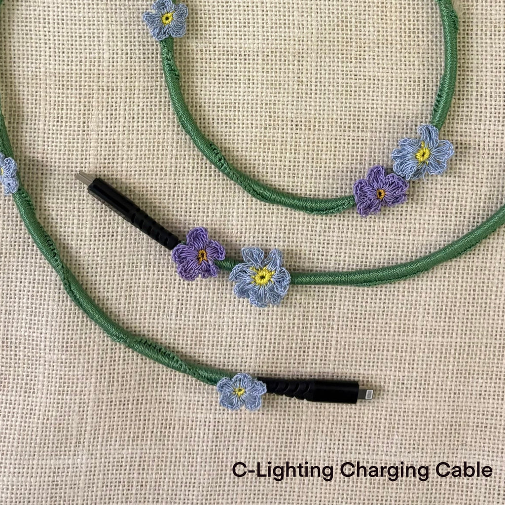 Blue Daisy Crochet Charging Cord C-Lightening Cable by Ikriit'm with at Kamakhyaa for sustainable fashion
