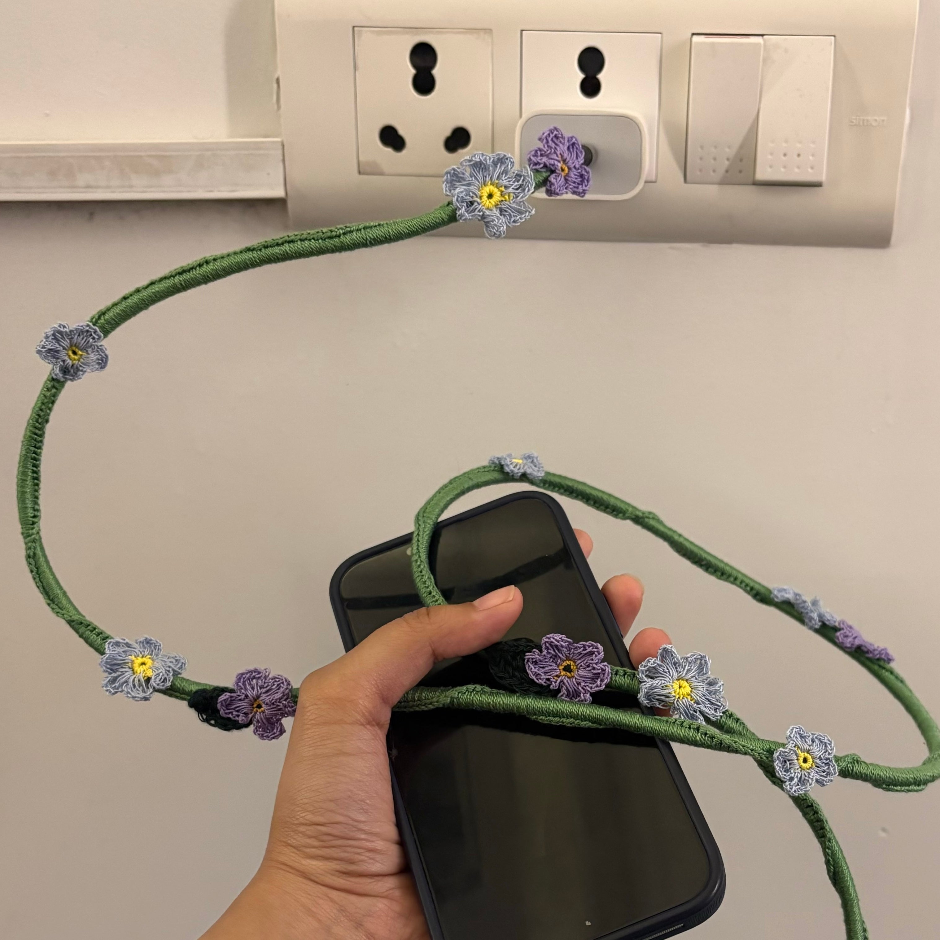 Blue Daisy Crochet Charging Cord C-Lightening Cable by Ikriit'm with at Kamakhyaa for sustainable fashion