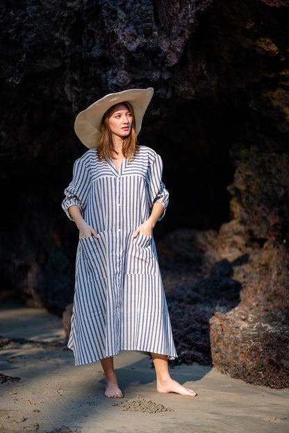 White & Blue Natural Dye Handloom Dress by Krushnachuda with at Kamakhyaa for sustainable fashion