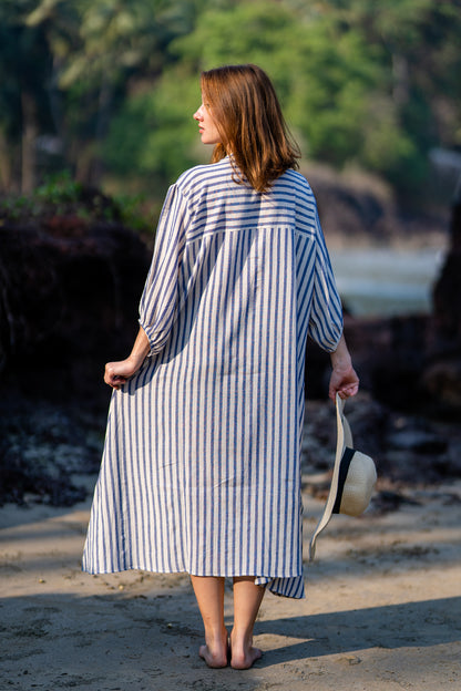 White & Blue Natural Dye Handloom Dress by Krushnachuda with at Kamakhyaa for sustainable fashion