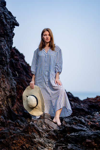 White & Blue Natural Dye Handloom Dress by Krushnachuda with at Kamakhyaa for sustainable fashion