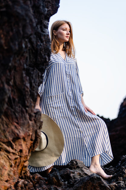 White & Blue Natural Dye Handloom Dress by Krushnachuda with at Kamakhyaa for sustainable fashion