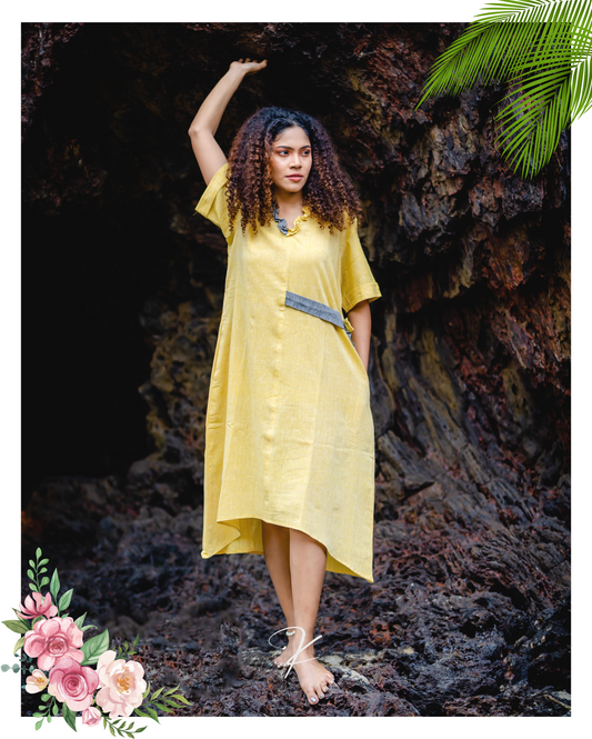 Turmeric Dye Handloom Yellow Dress by Krushnachuda with at Kamakhyaa for sustainable fashion