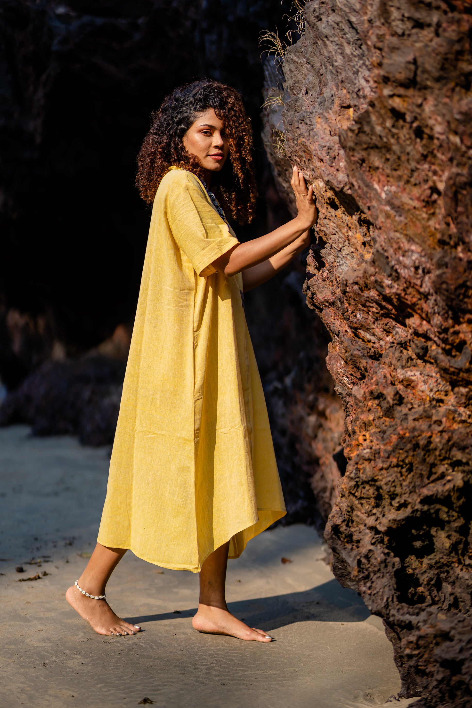 Turmeric Dye Handloom Yellow Dress by Krushnachuda with at Kamakhyaa for sustainable fashion